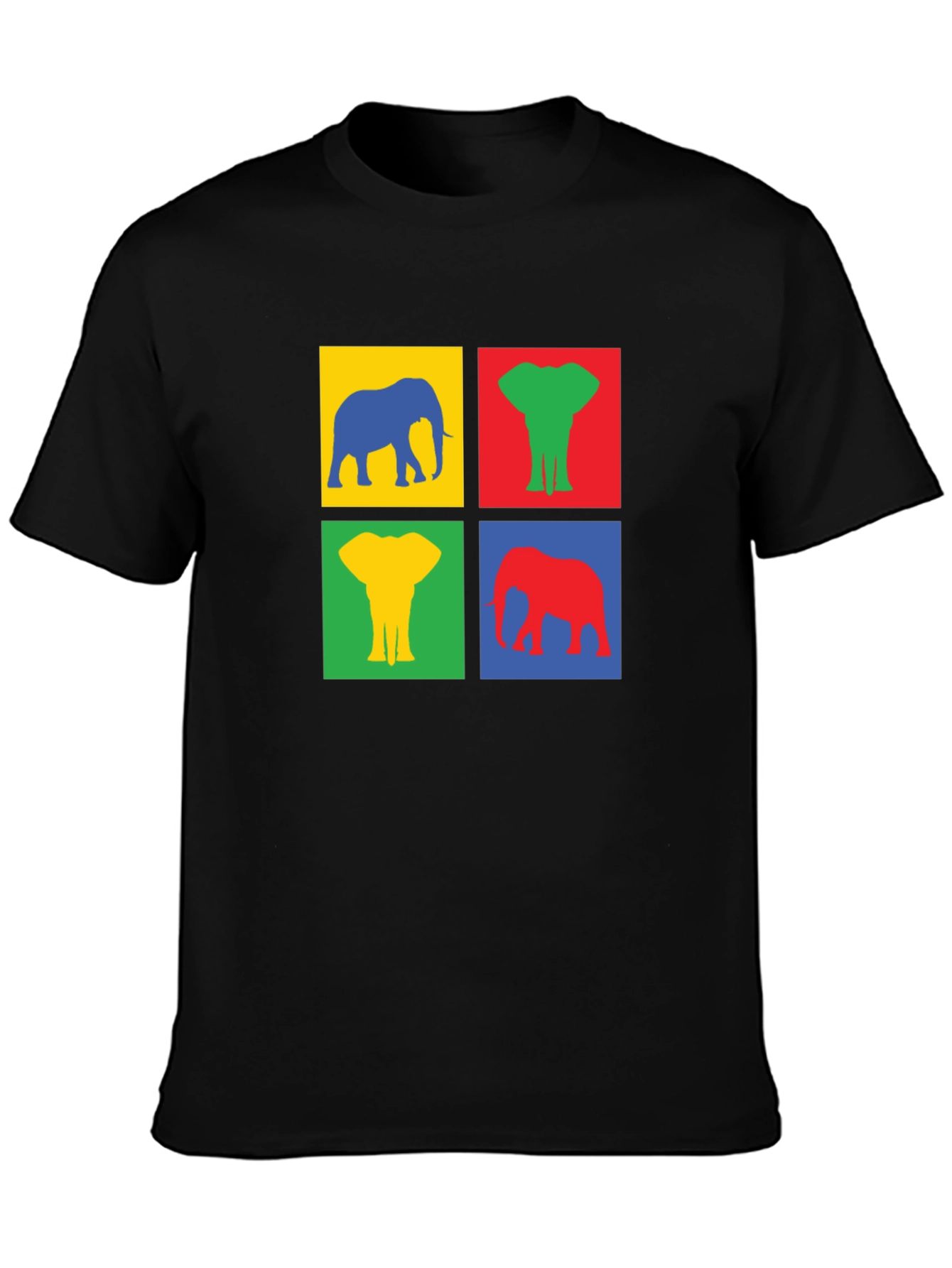 Black Colorful Elephant T-Shirt - Pop Art Tee view 3