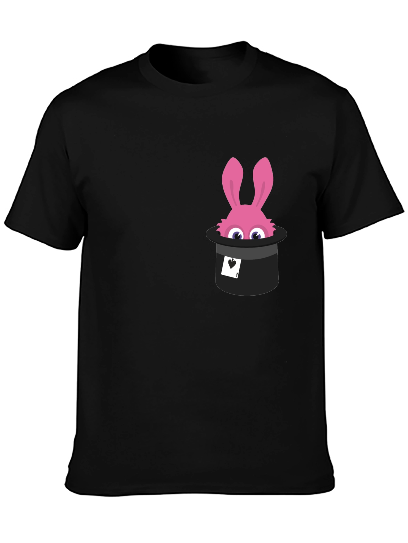 Black Magical Rabbit in Hat Graphic Tee - Black Cotton T-Shirt view 3