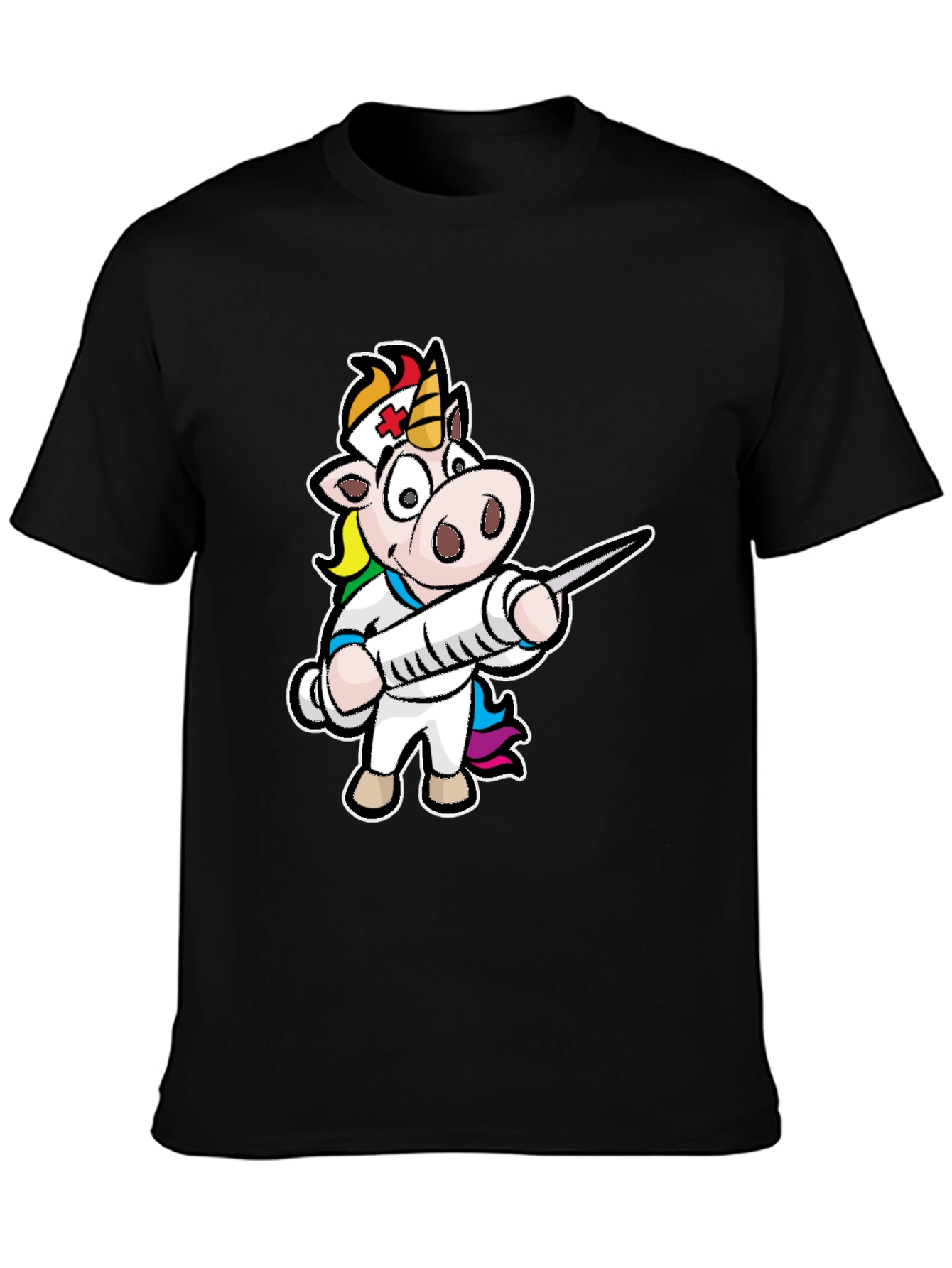 Black Nurse Unicorn T-Shirt - Cartoon Graphic Tee view 3