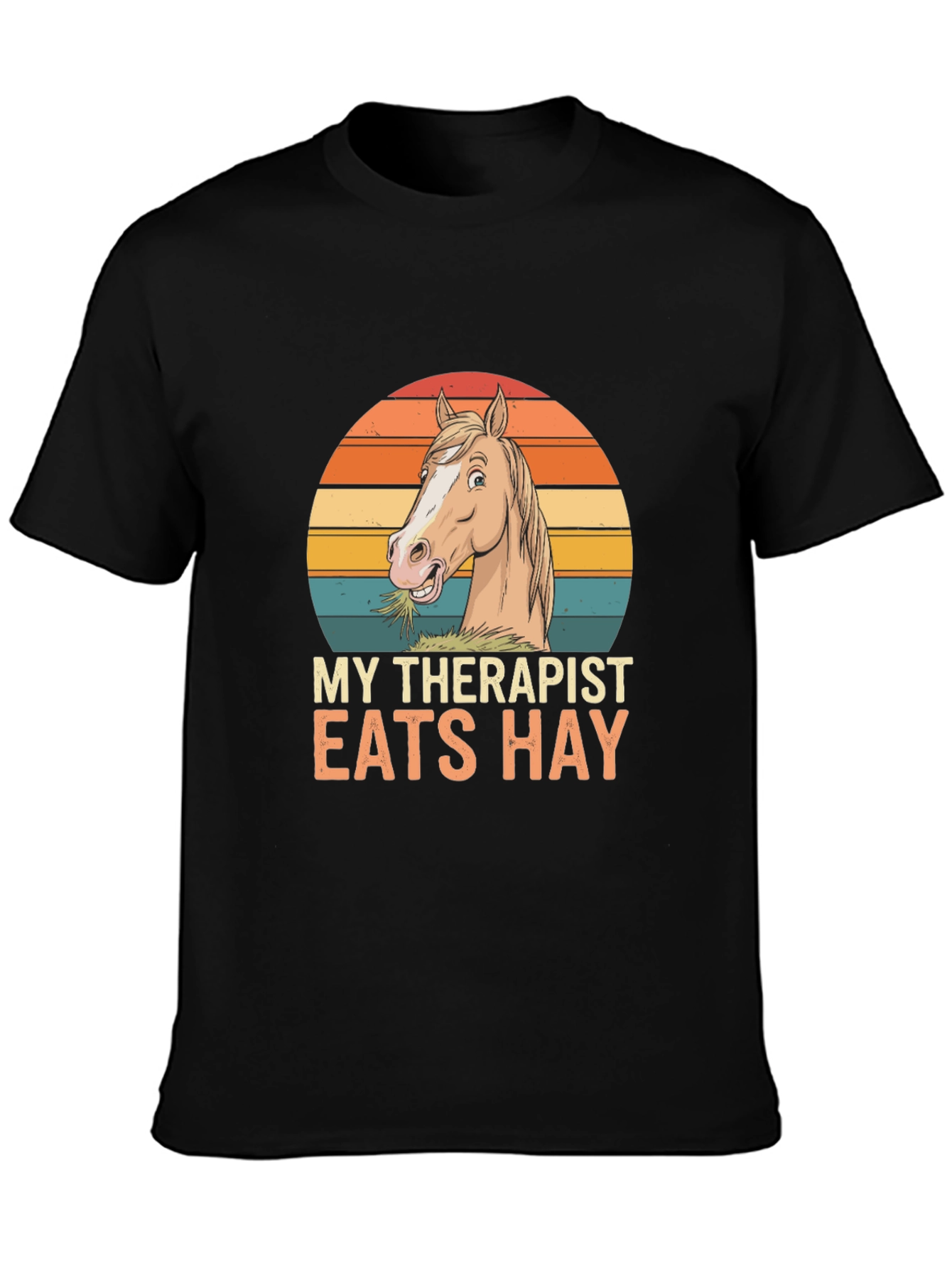 Black My Therapist Eats Hay T-Shirt - Horse Lover Tee view 3