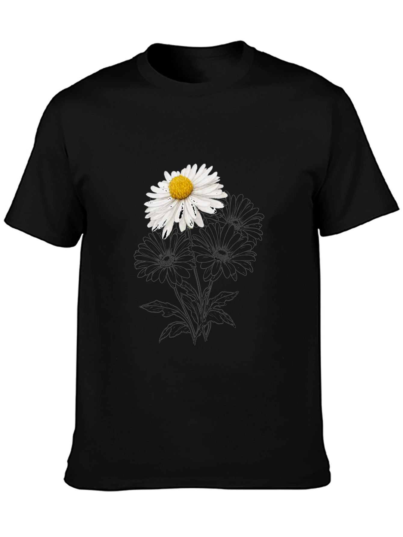 Black Daisy Graphic Black T-Shirt - Stylish Casual Wear view 3
