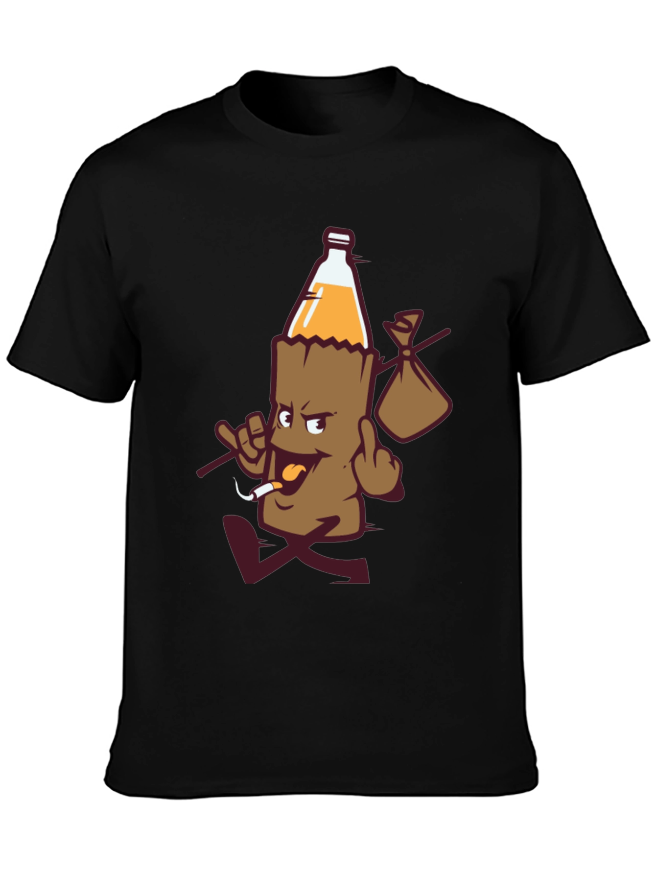 Black Novelty Cartoon Beer Bottle T-Shirt view 3