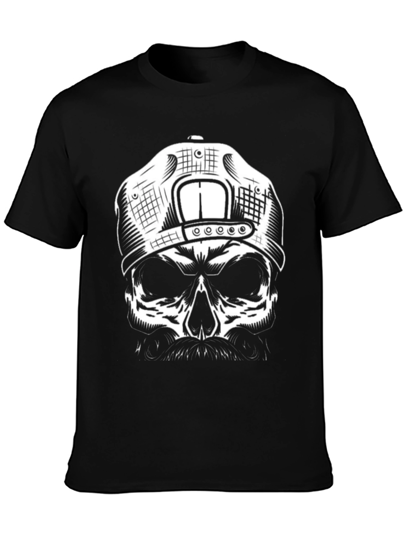 Black Skull with Cap Graphic T-Shirt - Black view 3