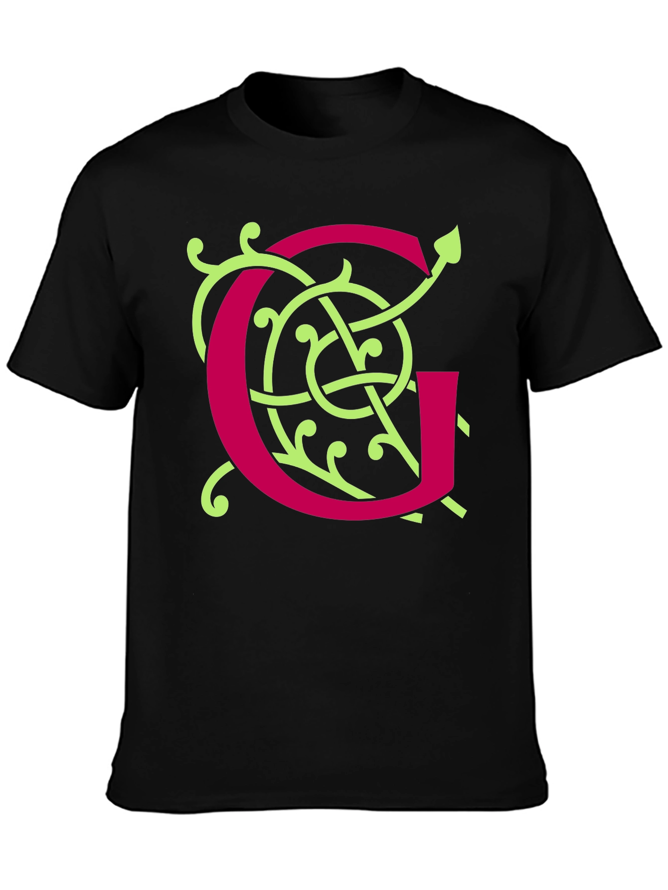 Black Ornamental Initial 'G' Black T-Shirt view 3