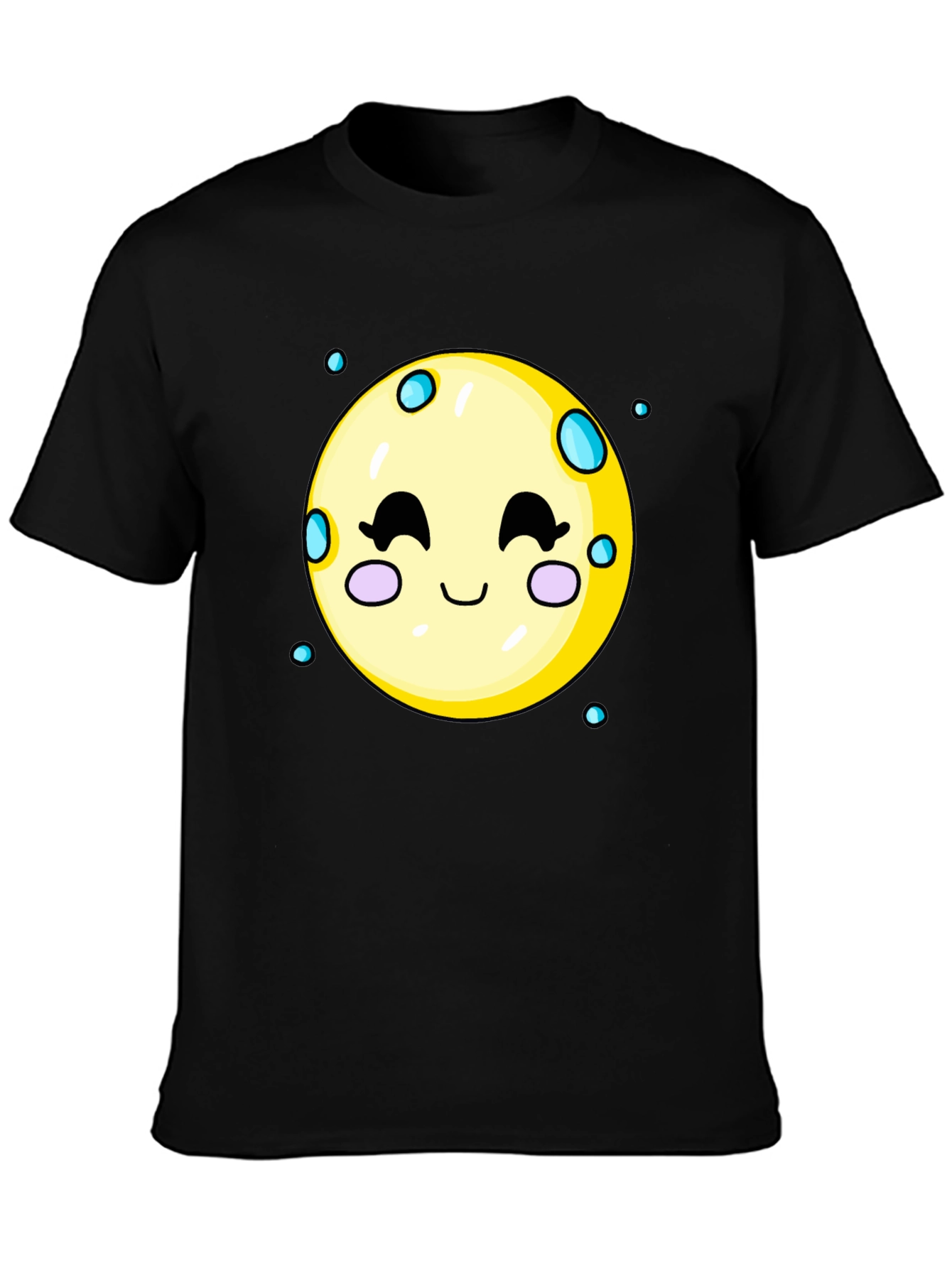 Black Cute Moon Graphic Tee - Black Cotton T-Shirt view 3