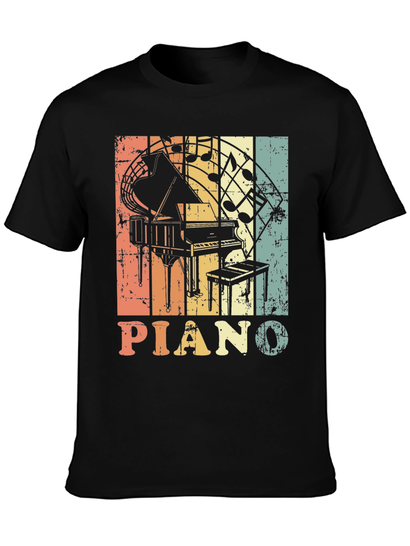 Black Retro Piano Music Notes Graphic T-Shirt view 3