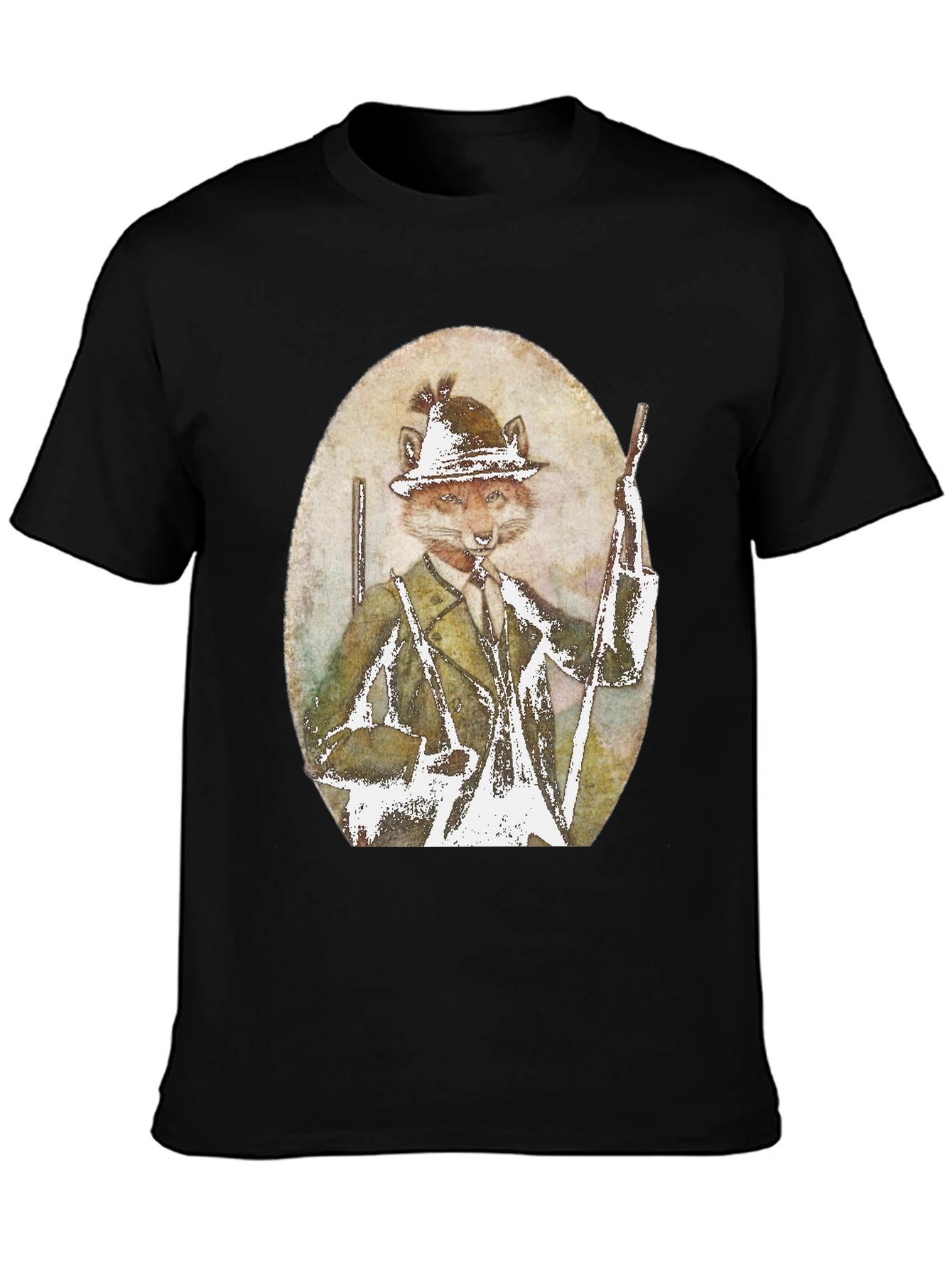 Black Fox Hunter Graphic T-Shirt - Novelty Print Tee view 3