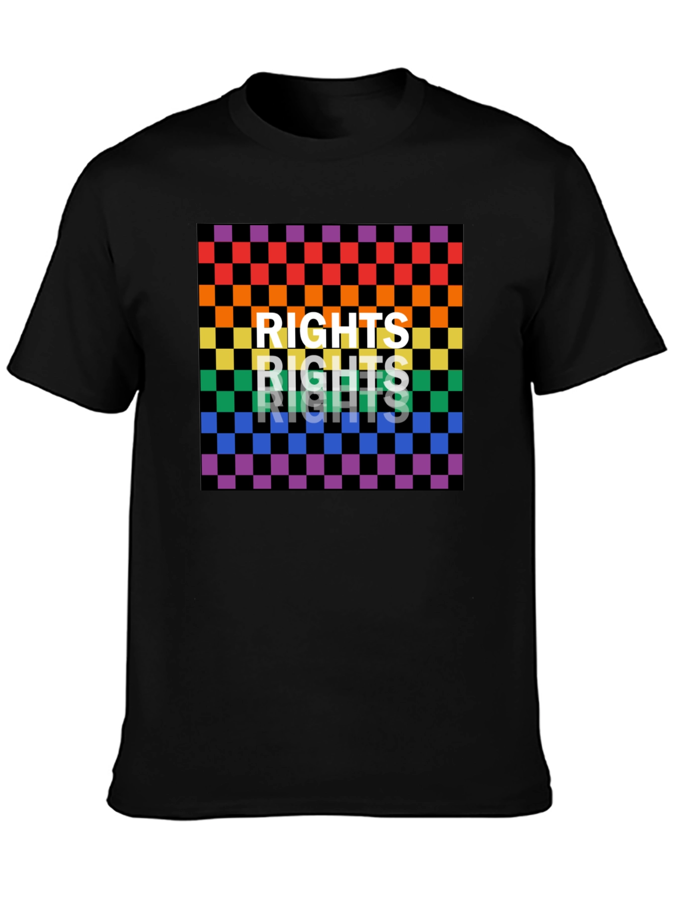 Black Rights Rainbow Checkered Graphic Tee view 3