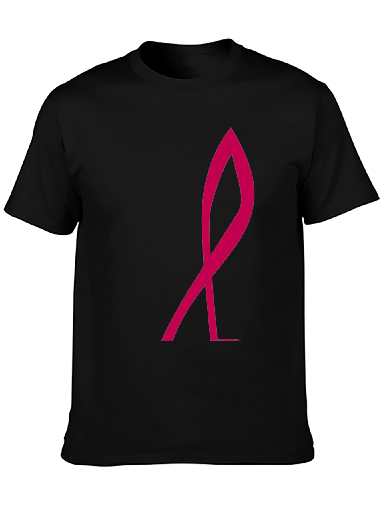 Black Stylish Black Tee with Pink Ribbon Graphic view 3