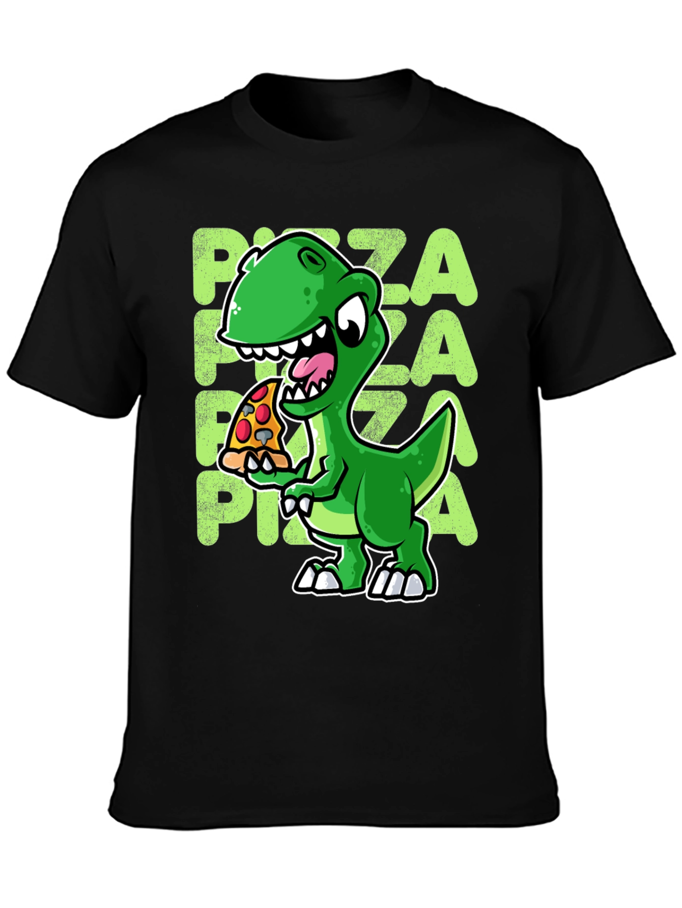 Black Dino Pizza T-Shirt - Cute Cartoon Design view 3