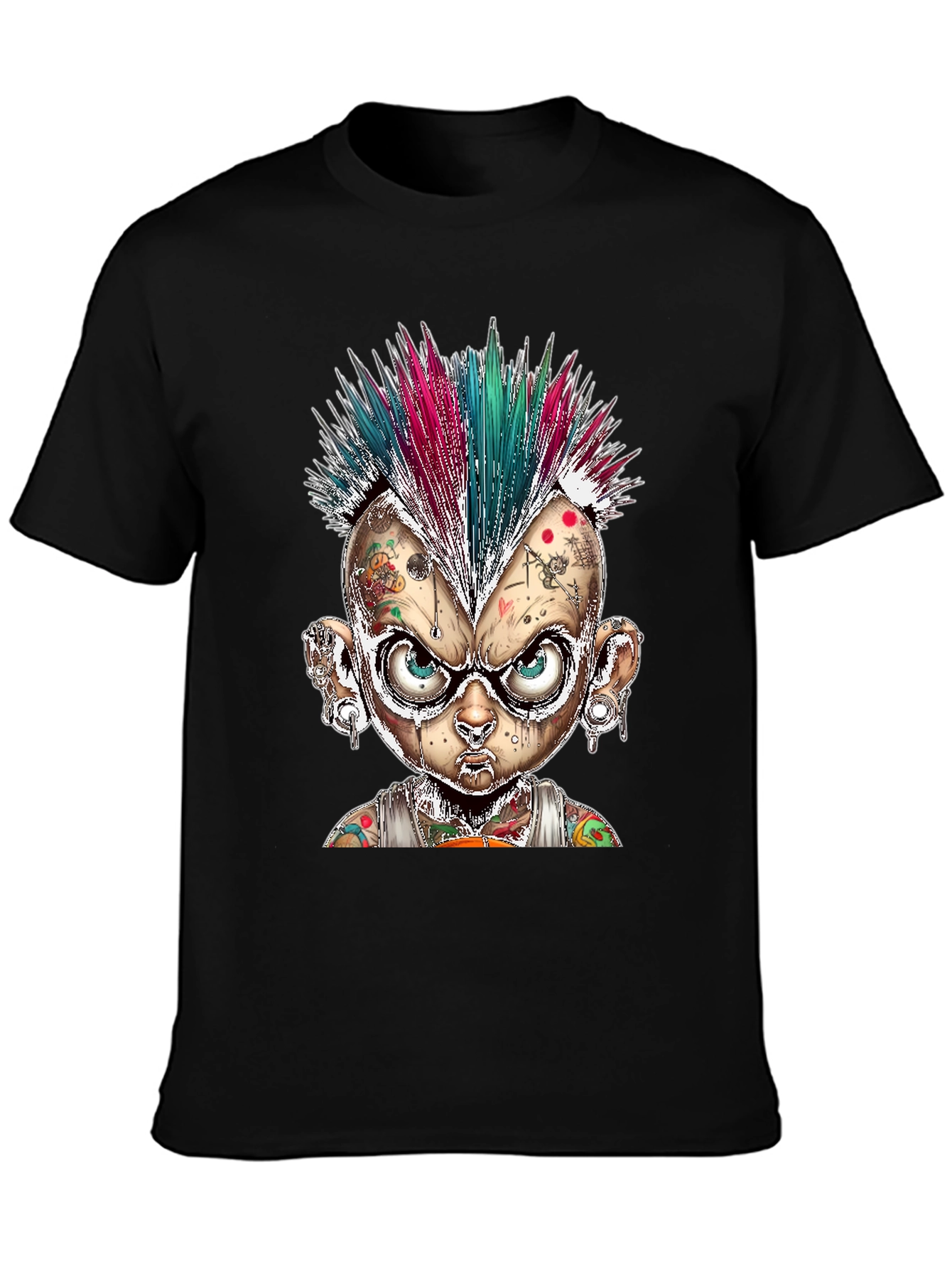 Black Edgy Punk Cartoon Character Graphic Tee view 3