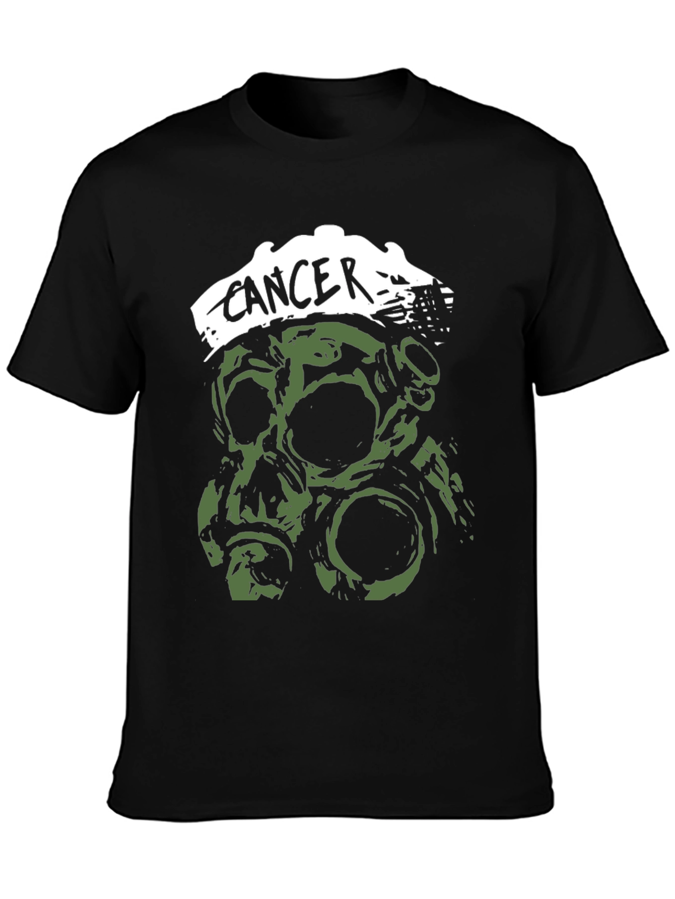 Black Cancer Band T-Shirt - Skull & Gas Mask Graphic view 3