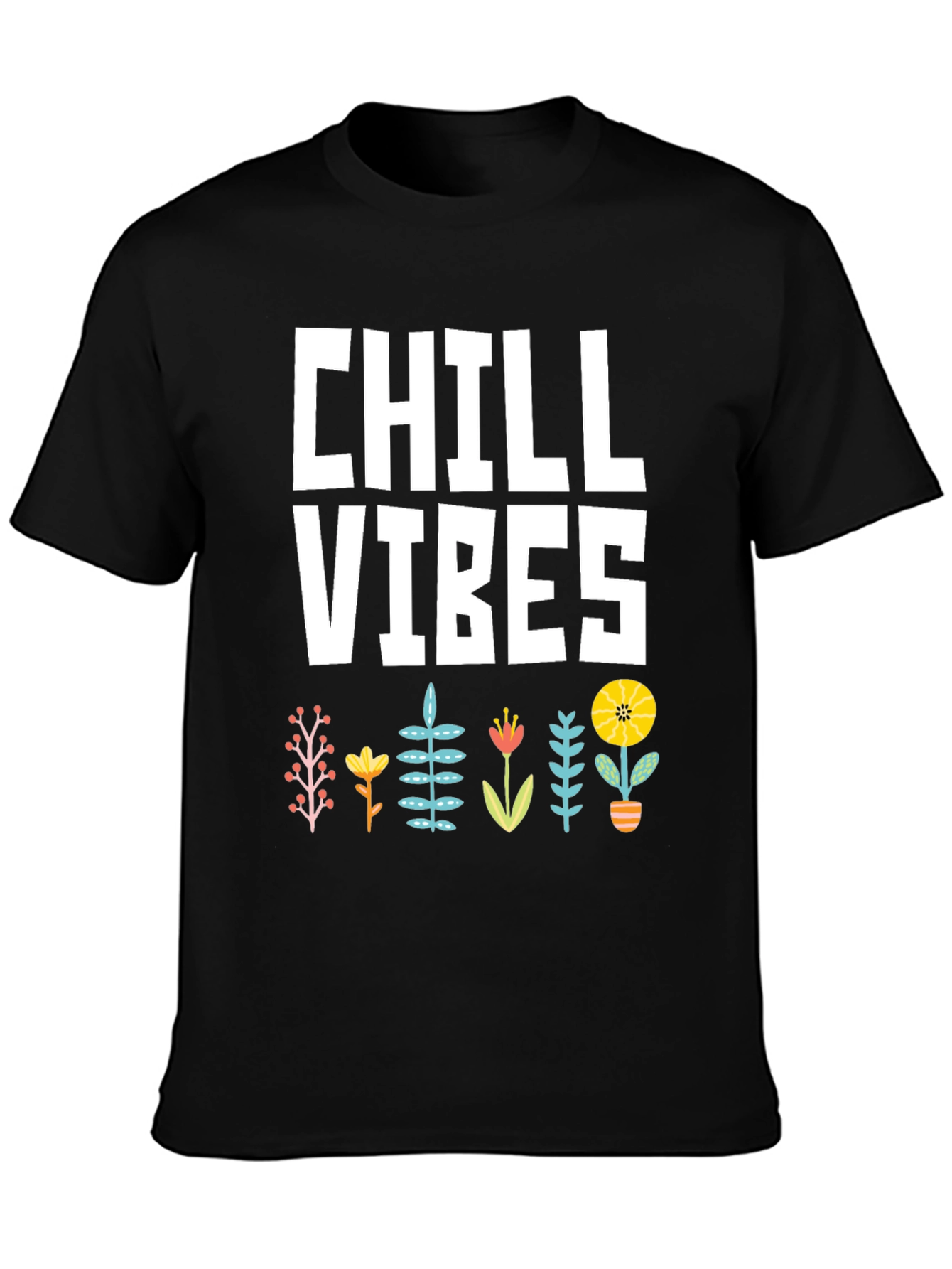 Black Chill Vibes Graphic T-Shirt - Black, Floral Design view 3