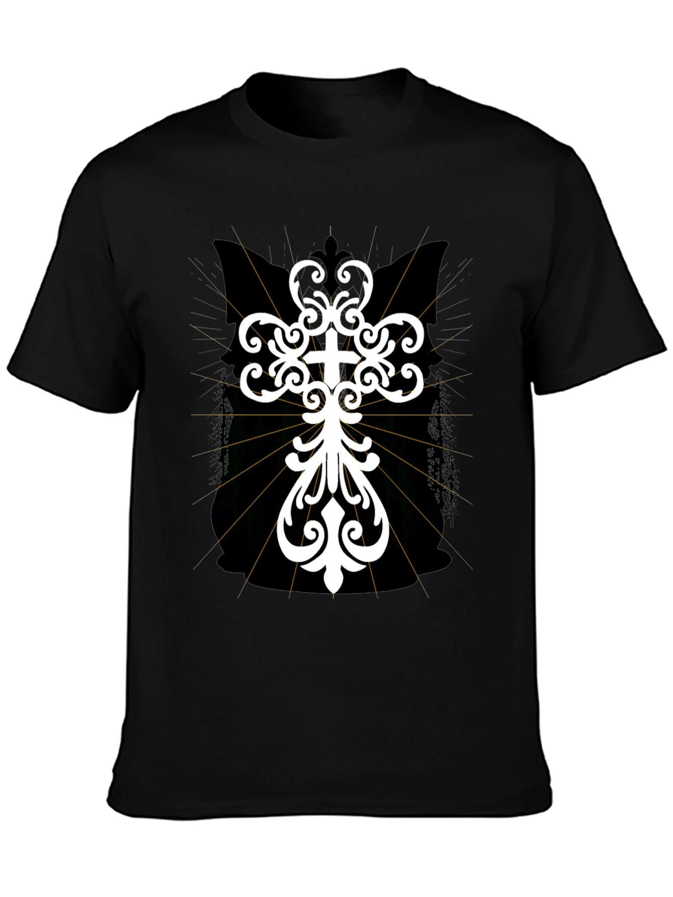 Black Ornate Cross Graphic T-Shirt - Black view 3
