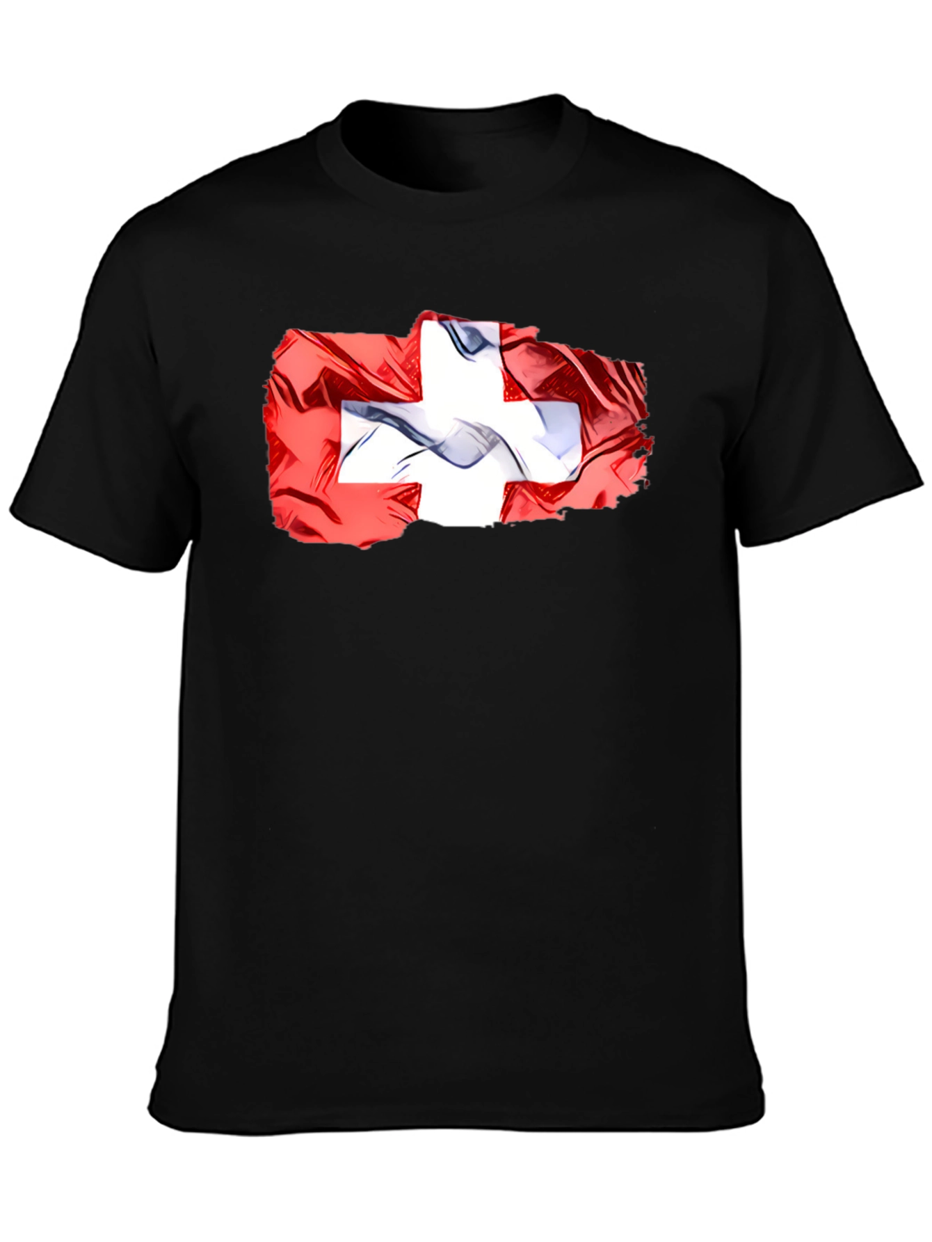Black Swiss Flag Graphic Tee - Black Casual T-Shirt view 3