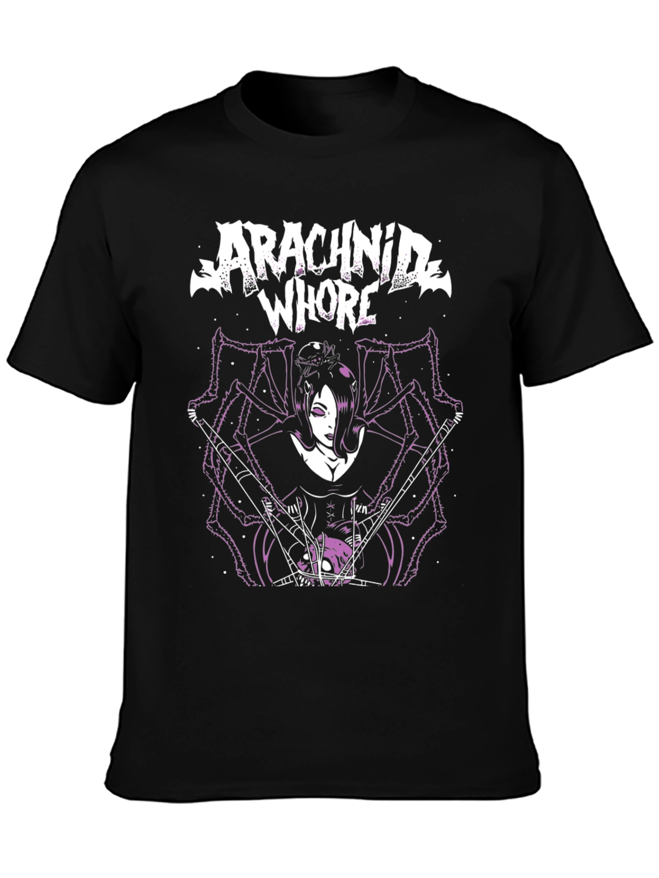 Black Arachnid Whore Graphic T-Shirt - Gothic Spider Woman Tee view 3