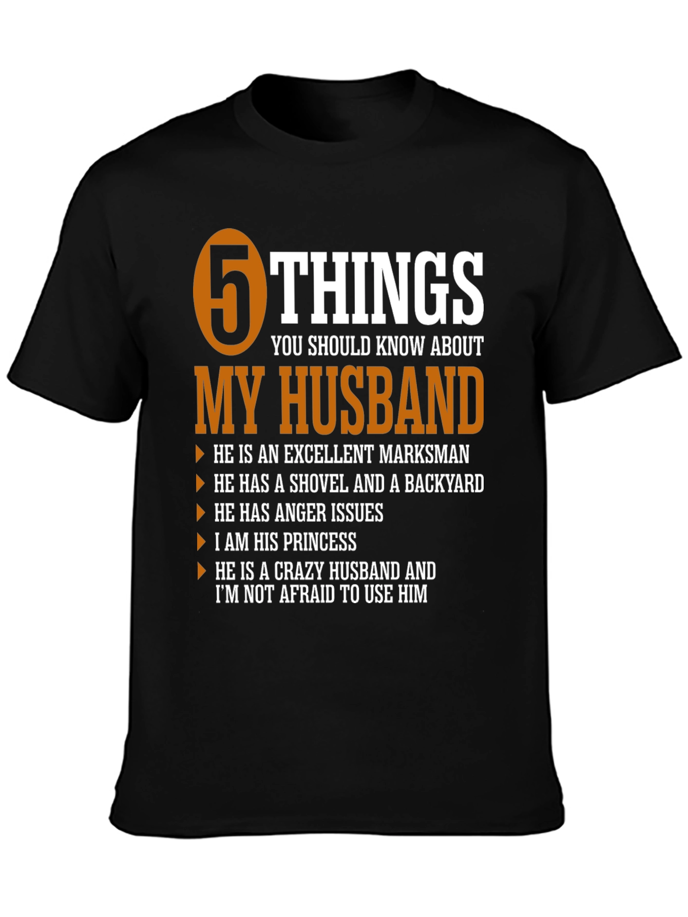 Black 5 Things My Husband T-Shirt view 3