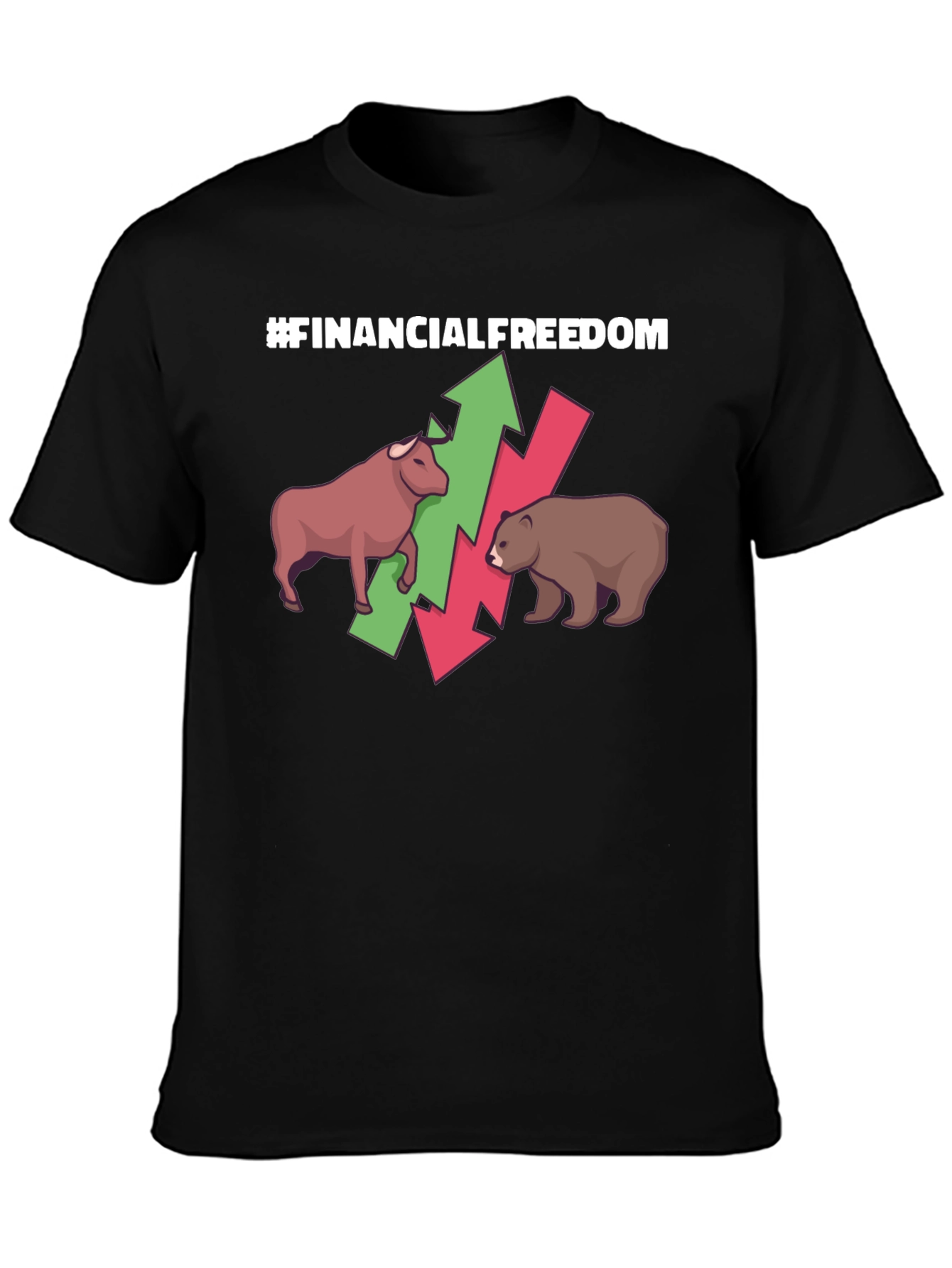 Black Financial Freedom T-Shirt - Bull and Bear Market Tee view 3