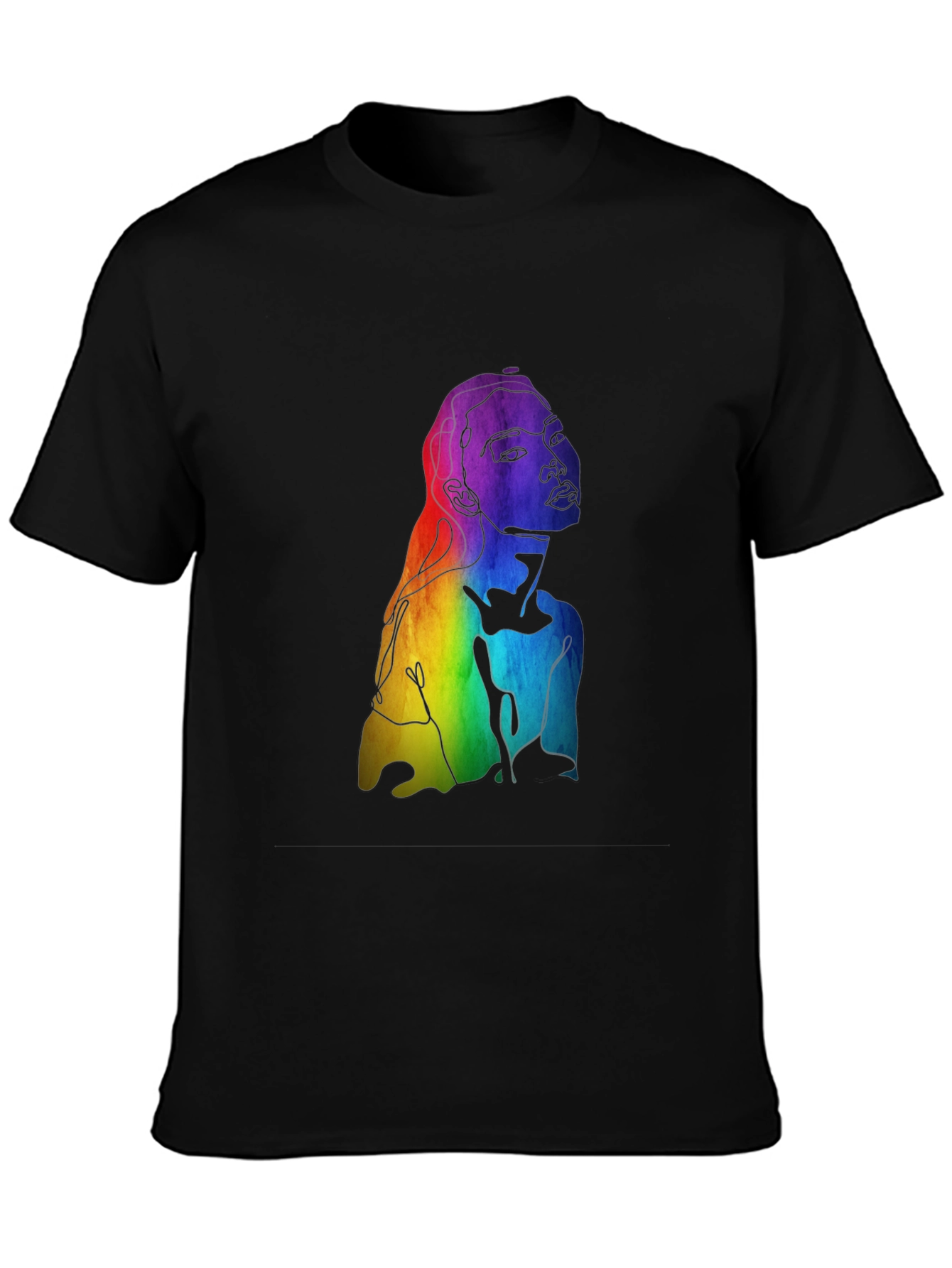 Black Rainbow Woman Graphic Tee - Black Cotton Blend view 3