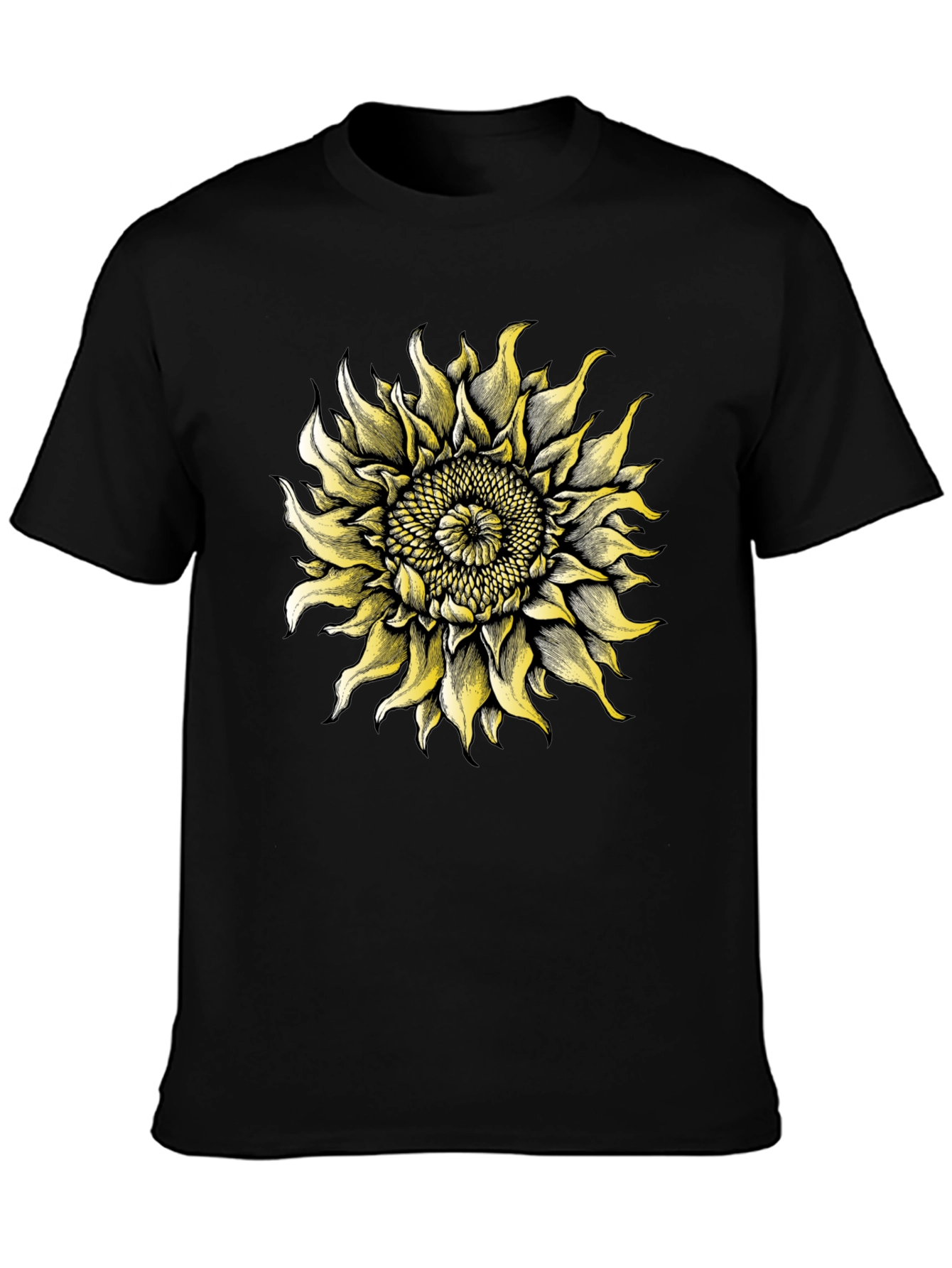 Black Sunflower Graphic Tee - Black Cotton T-Shirt view 3