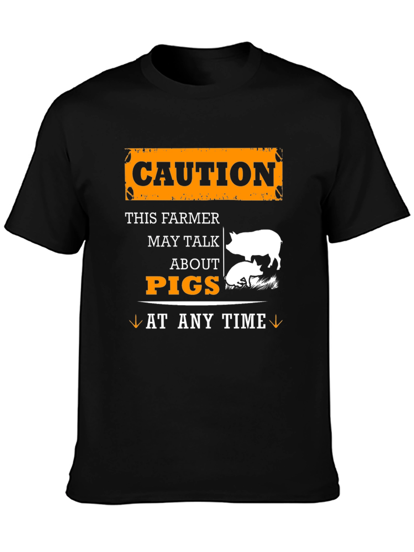 Black Caution Farmer May Talk About Pigs T-Shirt view 3