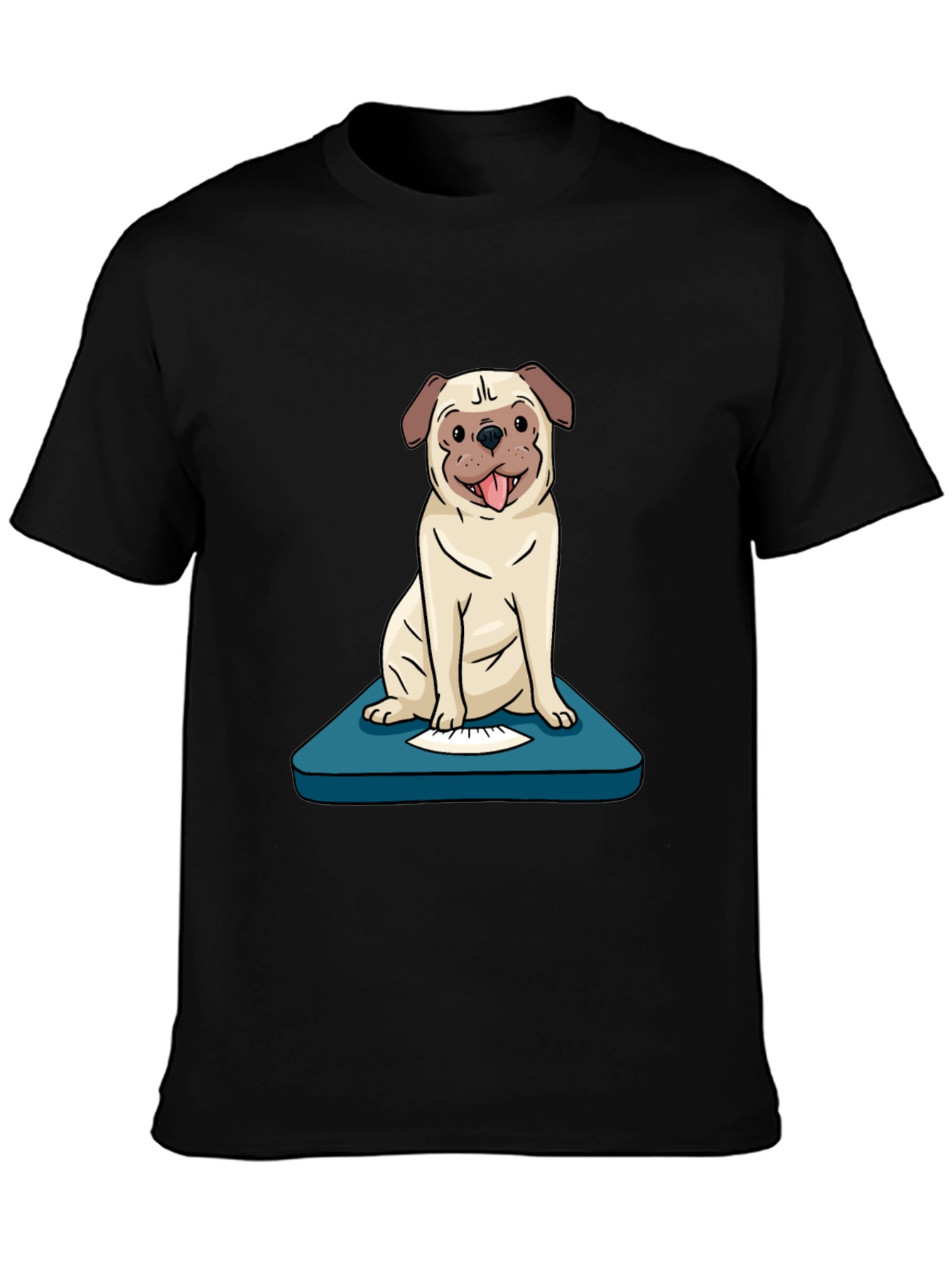 Black Pug on Scale Graphic Tee - Weighty Humor T-Shirt view 3