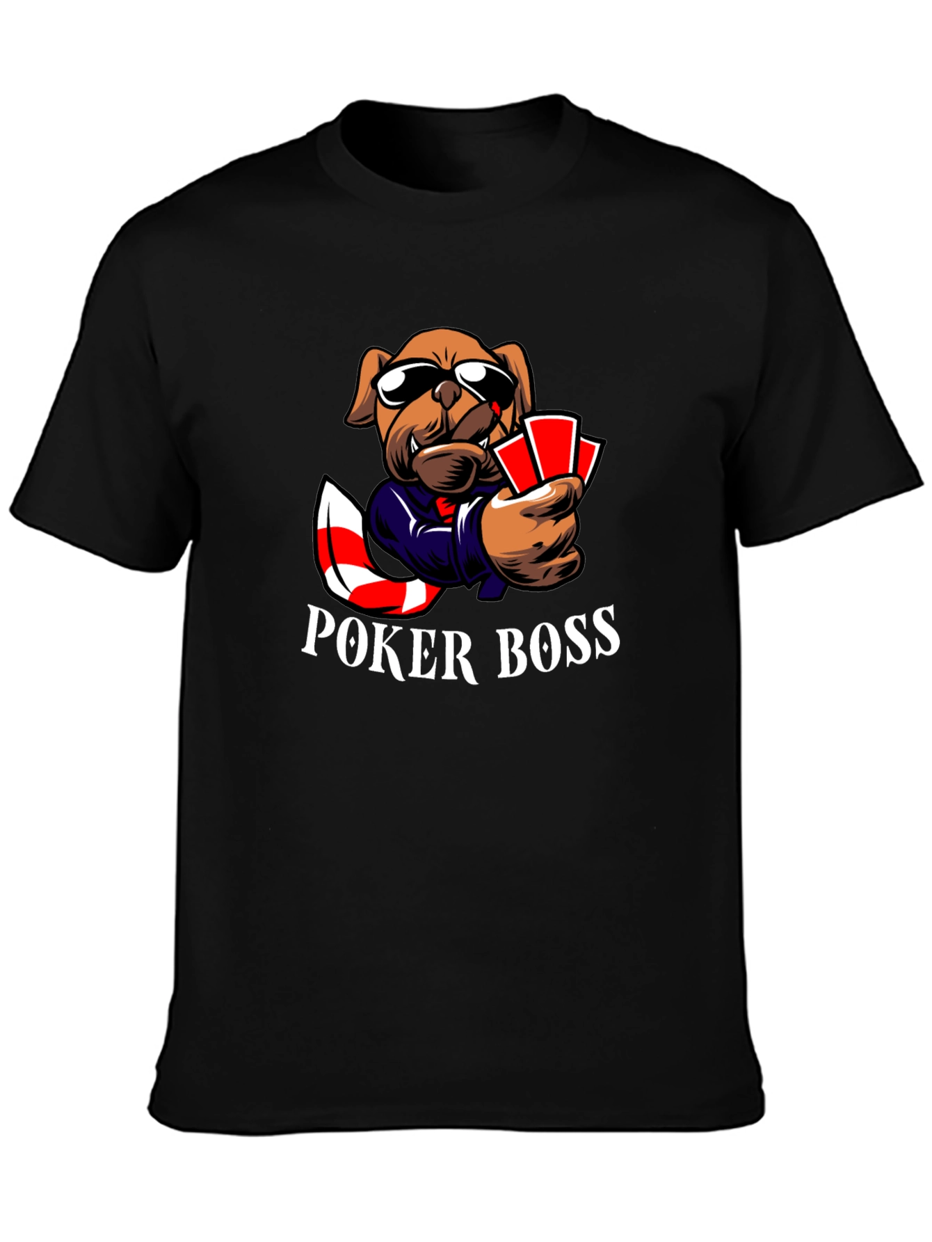 Black Poker Boss Dog Graphic T-Shirt - Playful Design view 3