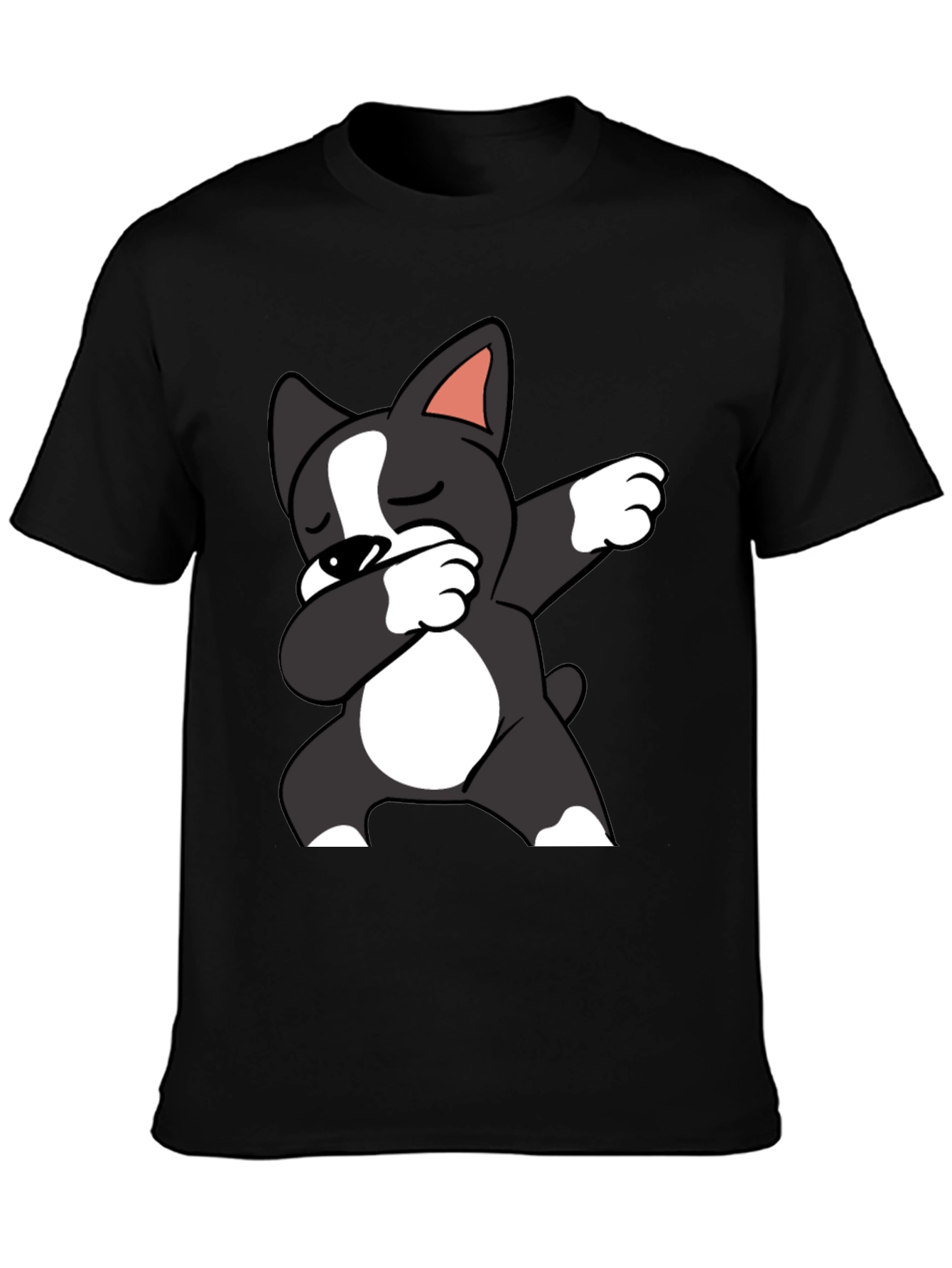 Black Dabbing Dog Graphic Tee - Black Cotton T-Shirt view 3
