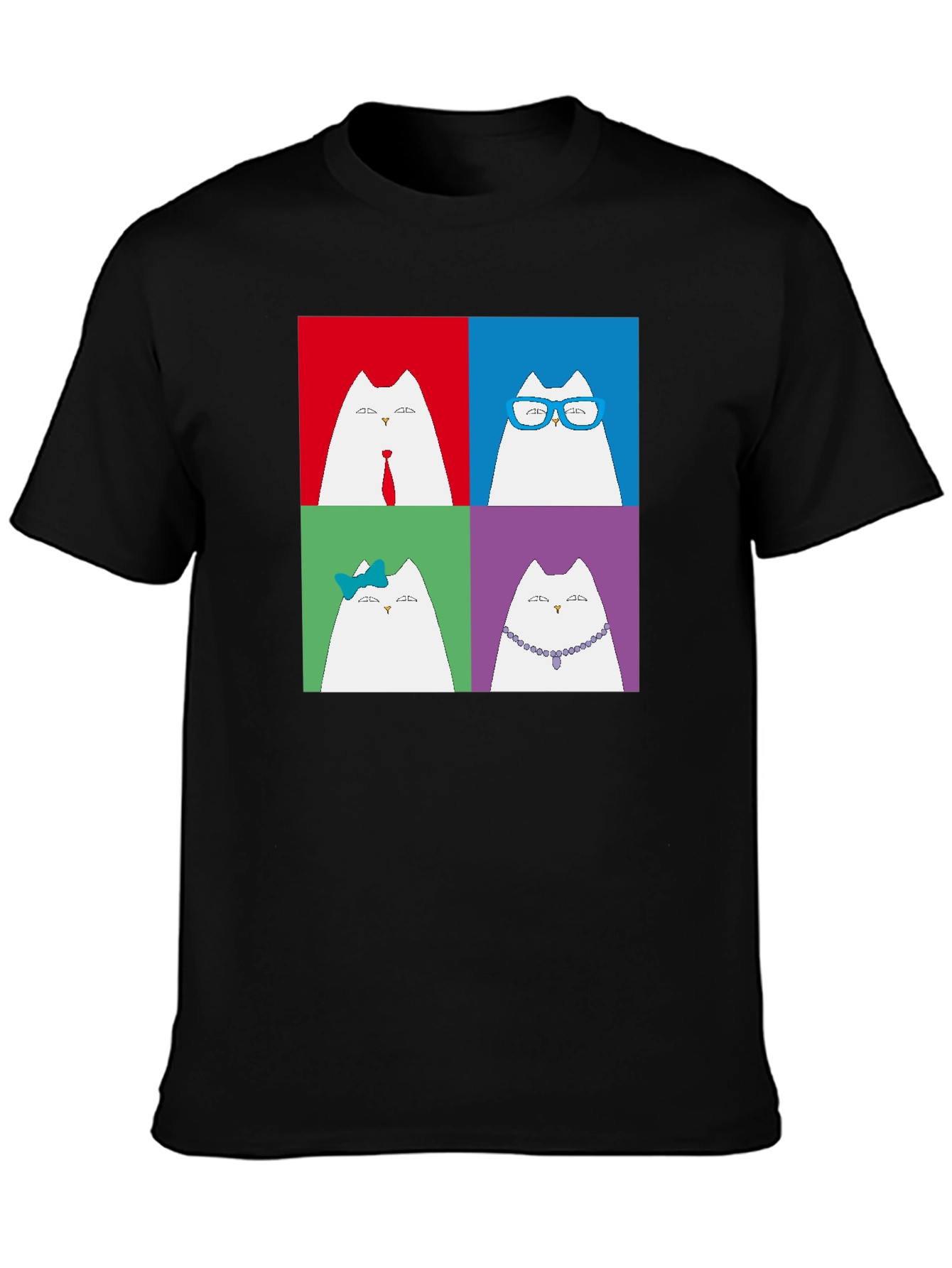 Black Pop Art Cat T-Shirt - Unique Graphic Tee for Cat Lovers view 3