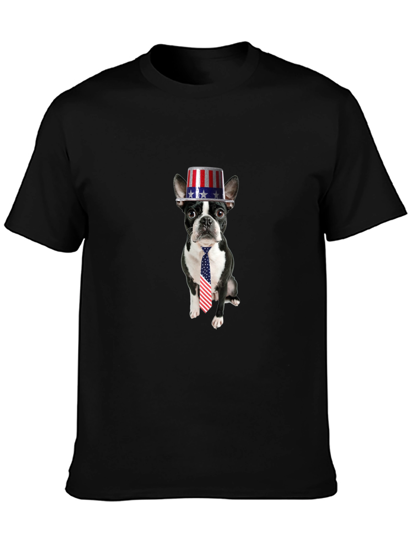 Black Patriotic Pup T-Shirt - Dog with American Flag Hat & Tie view 3