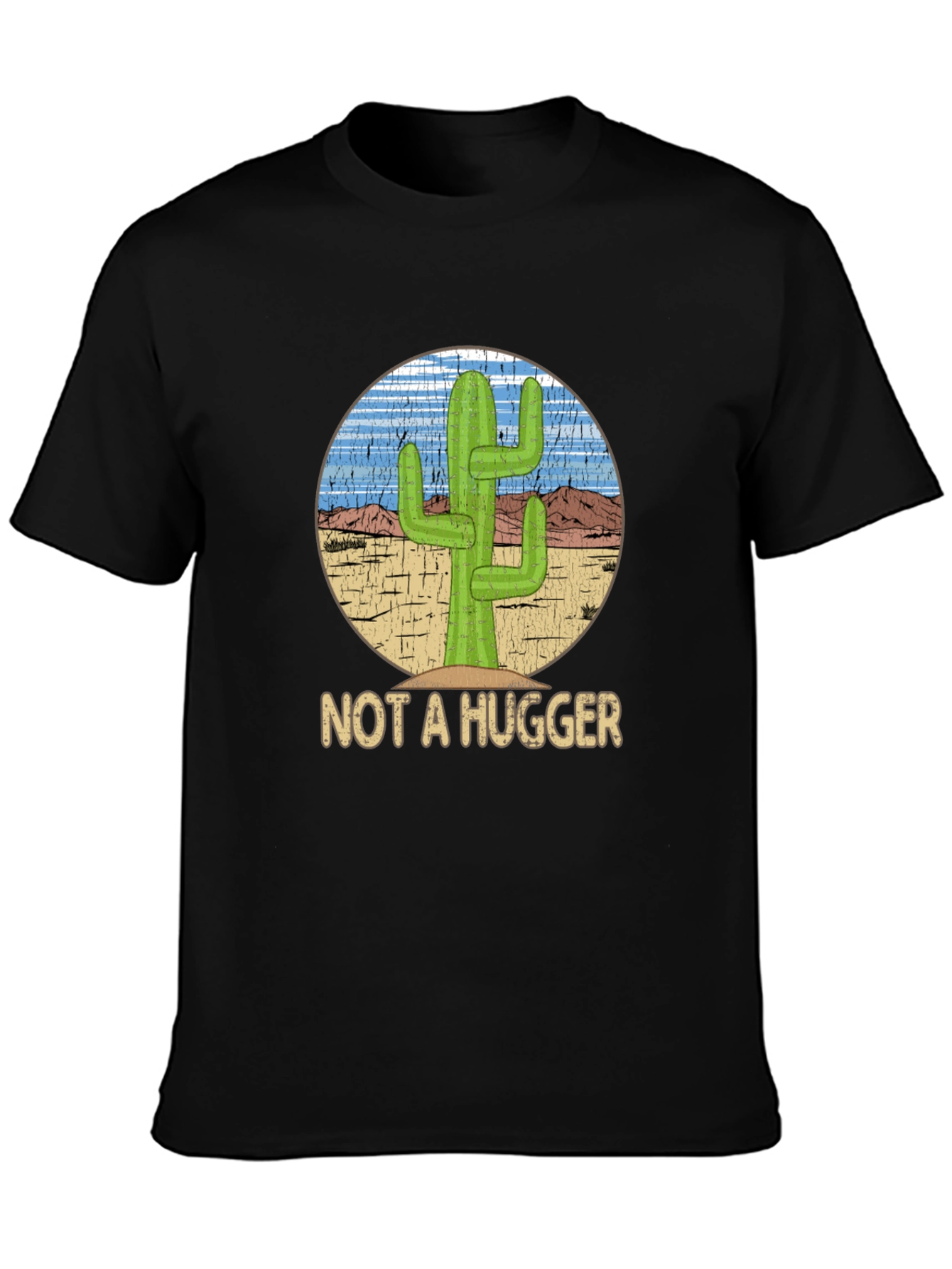 Black Not A Hugger Cactus Graphic T-Shirt - Funny Desert Tee view 3