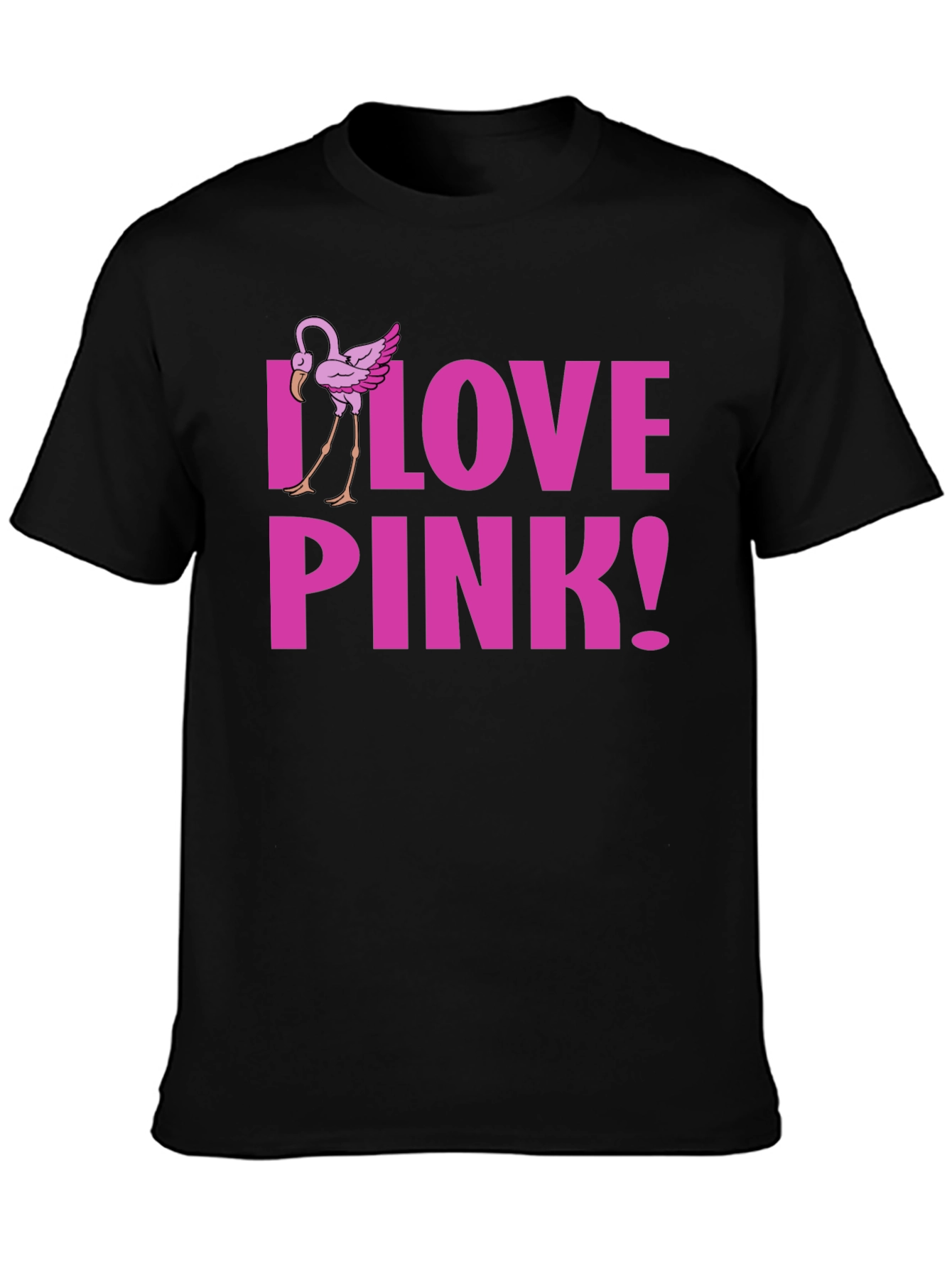 Black I Love Pink! Flamingo Graphic Tee - Black view 3