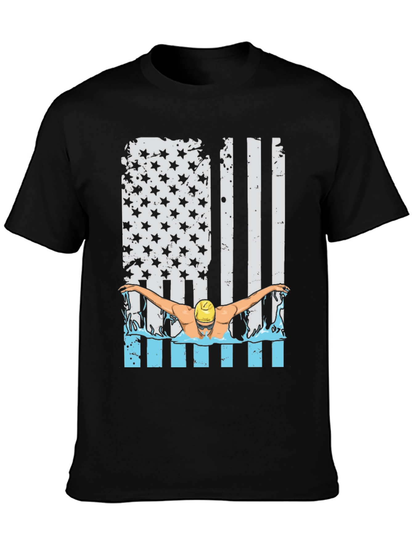 Black Patriotic Swimmer T-Shirt USA Flag Design view 3