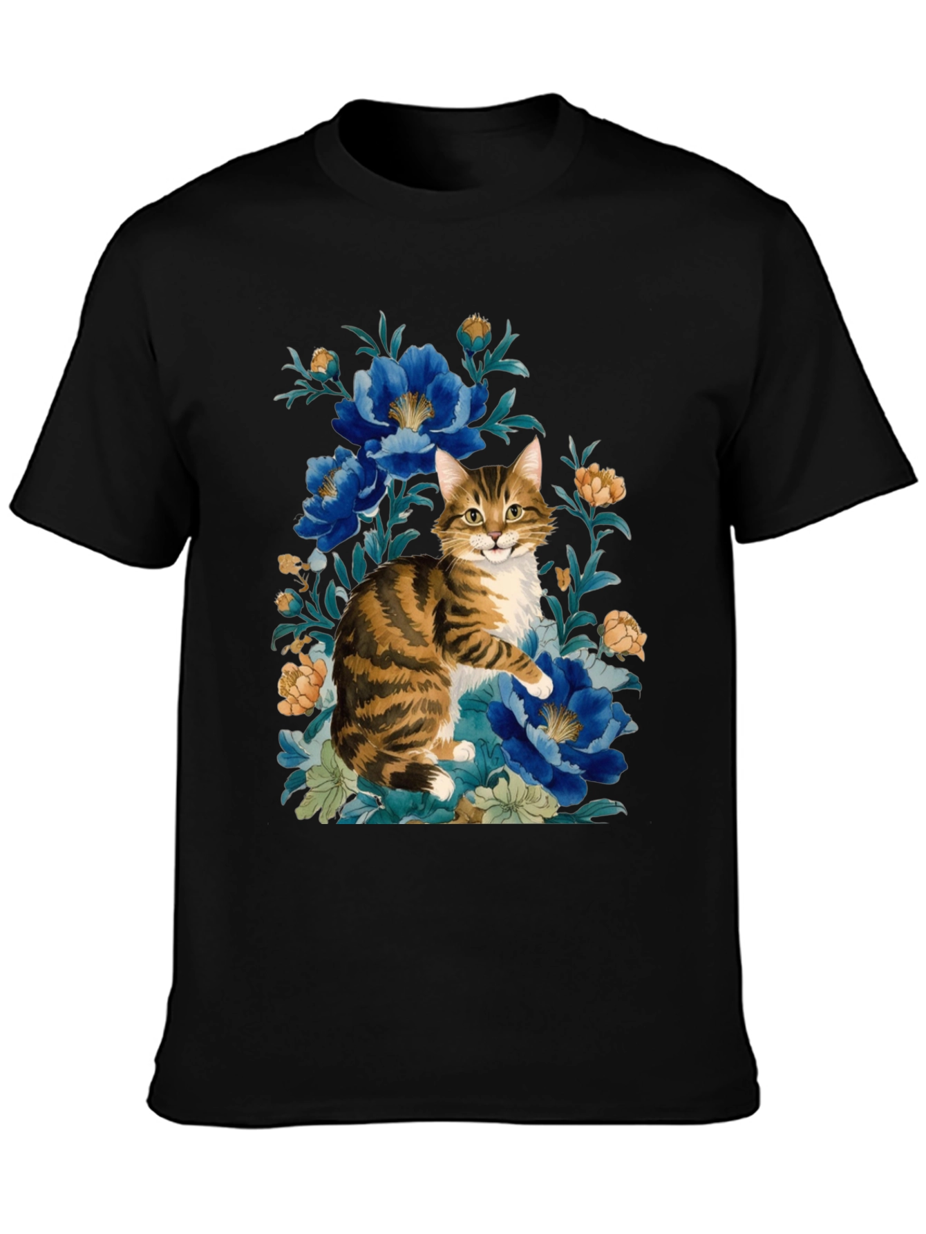 Black Floral Cat Graphic Tee - Soft Cotton Blend view 3