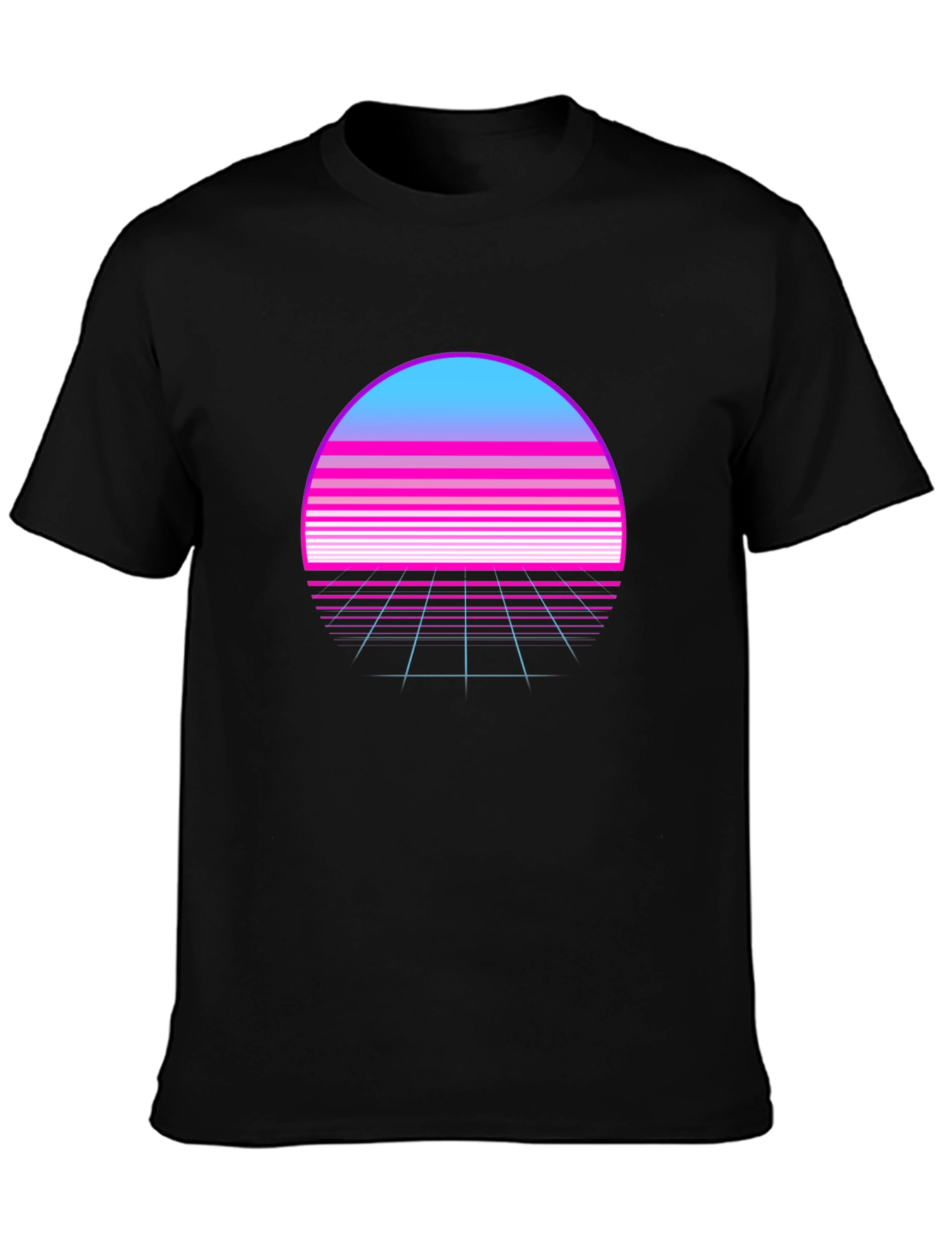 Black Retro Wave Sunset T-Shirt - Synthwave Style view 3