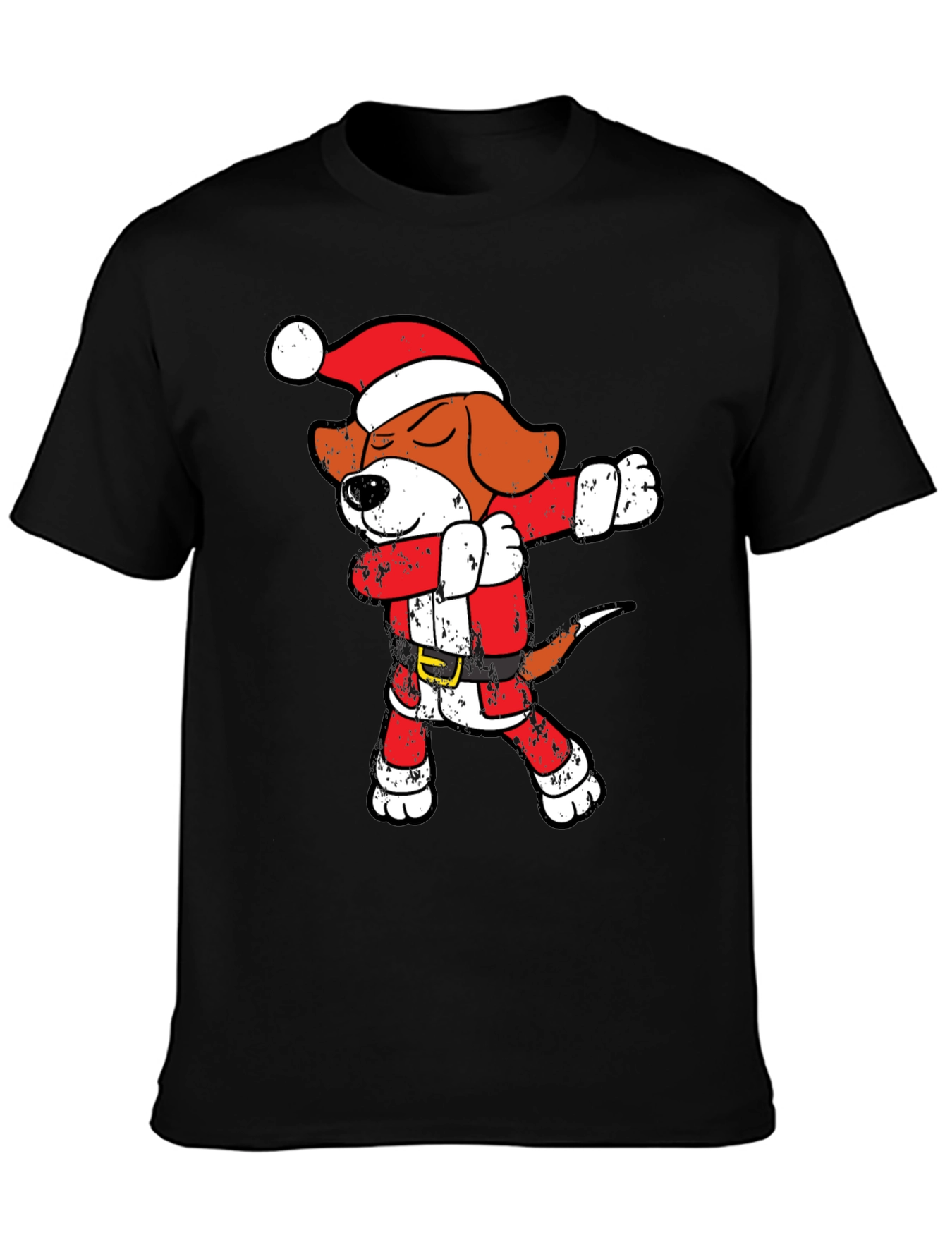 Black Dabbing Santa Beagle T-Shirt view 3