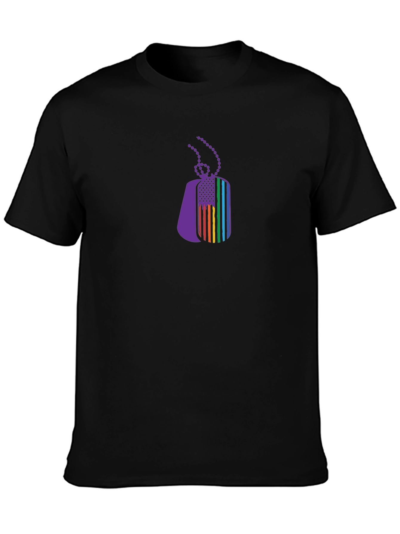 Black Pride Flag Dog Tag Tee - Black Crew Neck view 3