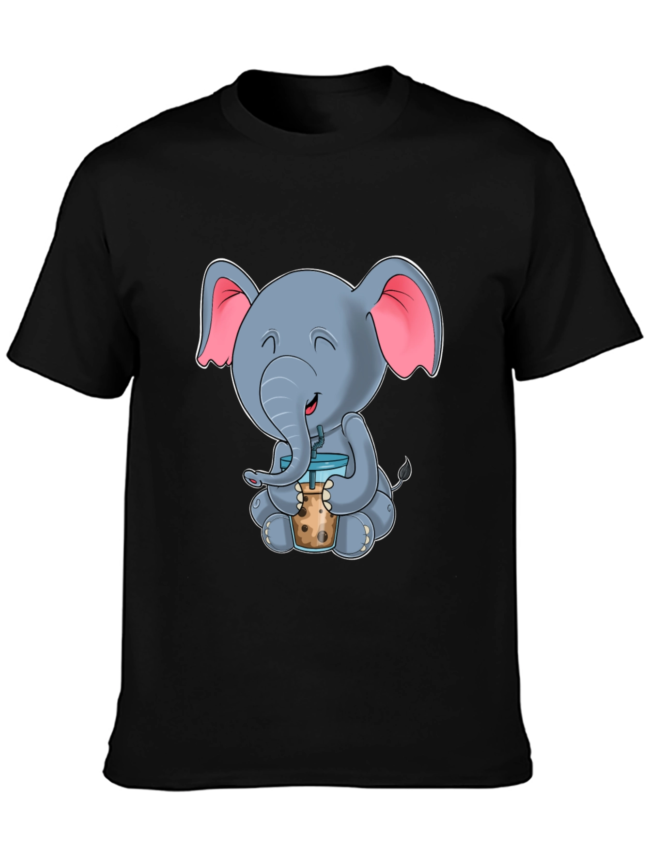 Black Cute Elephant Bubble Tea Graphic Tee view 3
