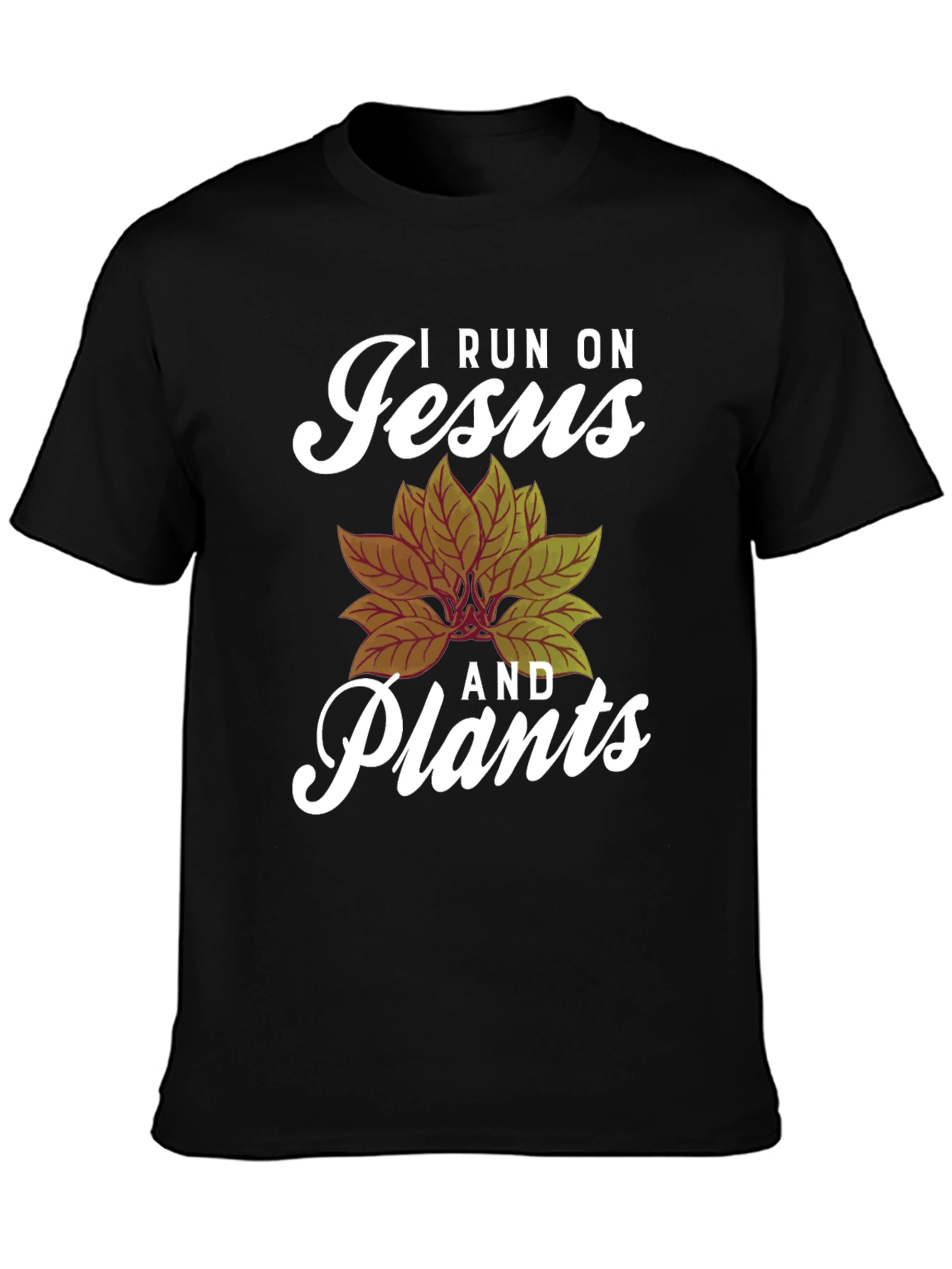 Black I Run On Jesus and Plants Graphic Tee view 3