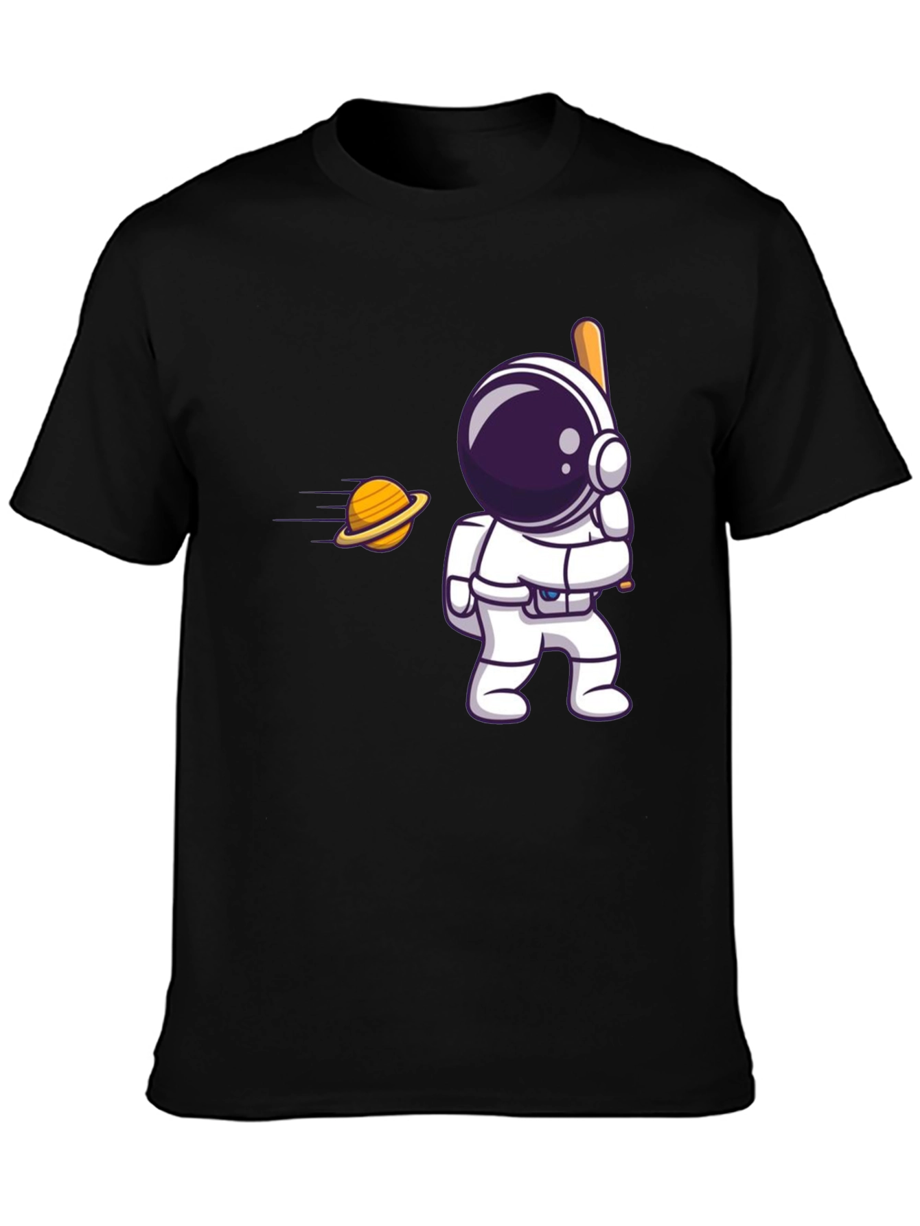 Black Astronaut Hitting Saturn T-Shirt view 3