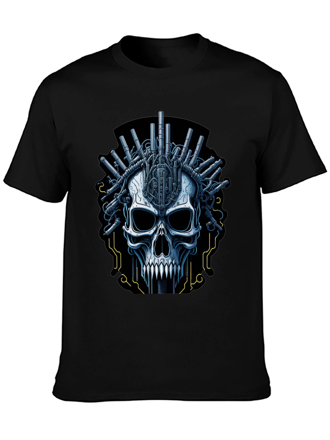 Black Cyberpunk Skull Graphic T-Shirt view 3