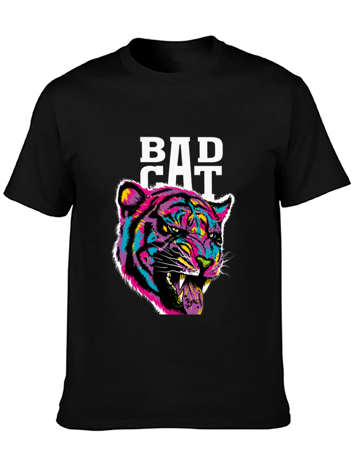 Black Bad Cat Graphic Print Tee - Black Cotton Blend view 3