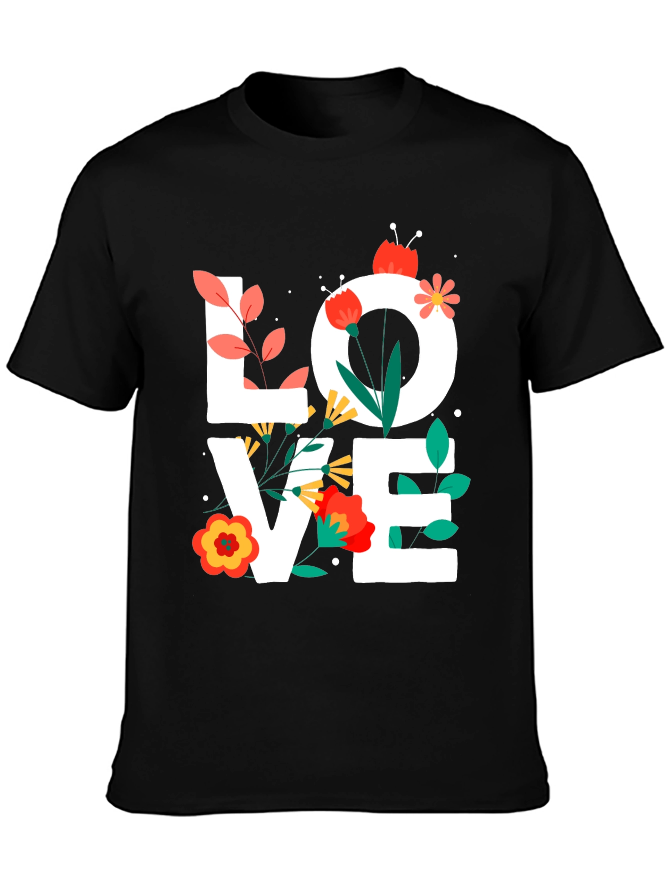 Black Floral LOVE Graphic Tee - Trendy Unisex Shirt view 3