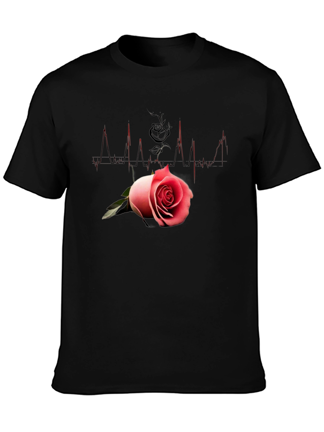 Black Rose Heartbeat Graphic Tee - Romantic Style view 3