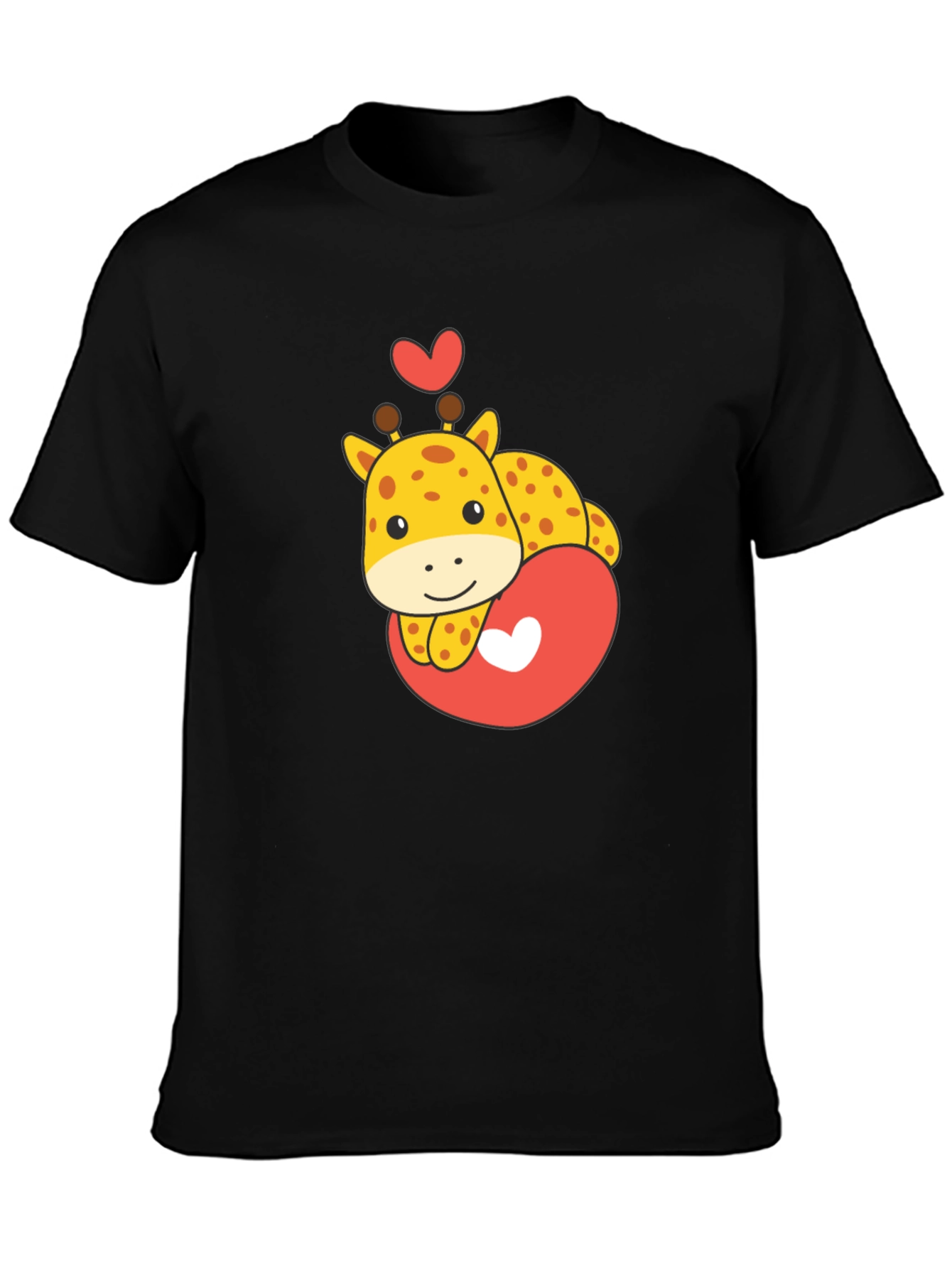 Black Cute Giraffe Heart Graphic Tee - Black T-Shirt view 3