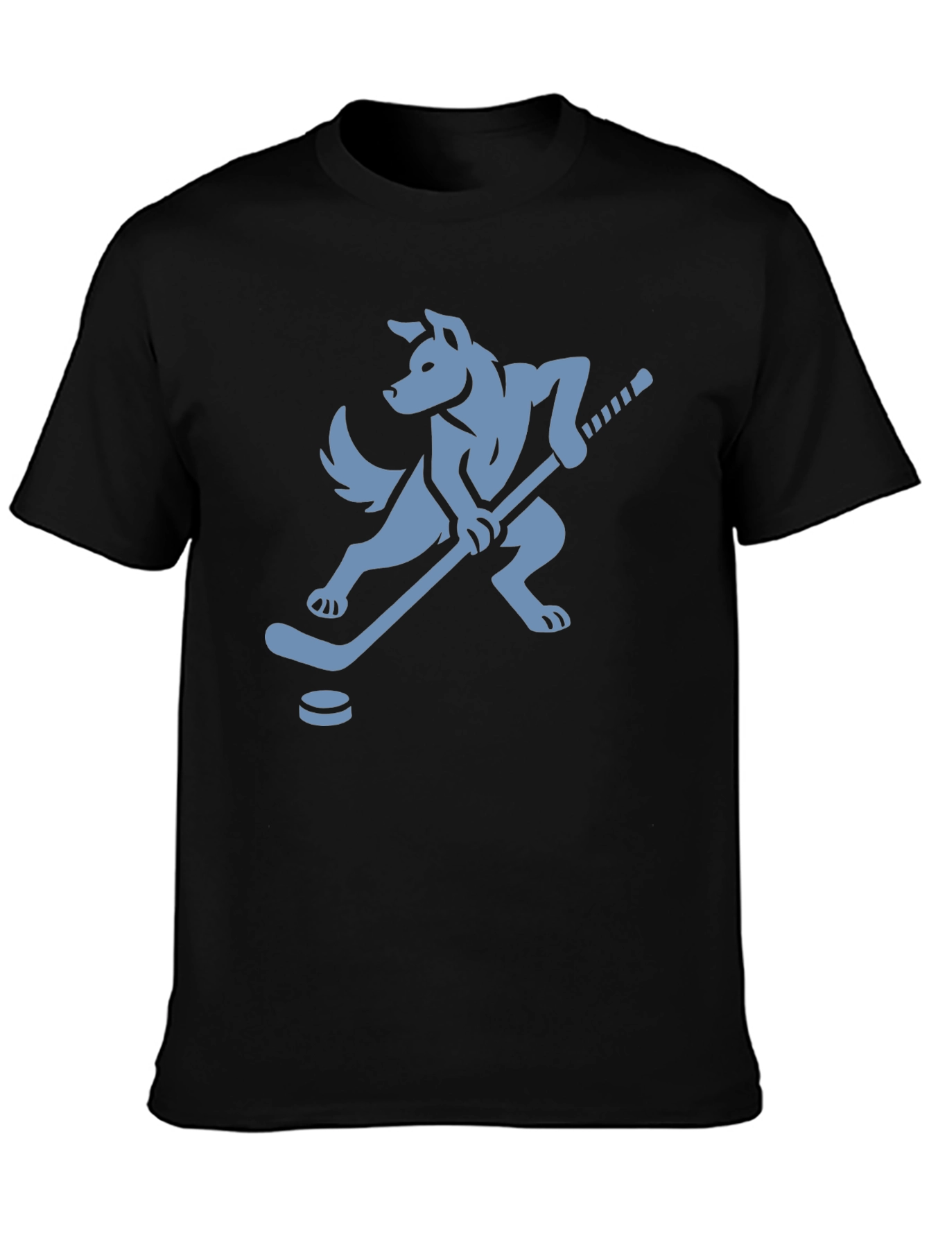 Black Hockey Dog T-Shirt - Black Tee with Canine Athlete Graphic view 3