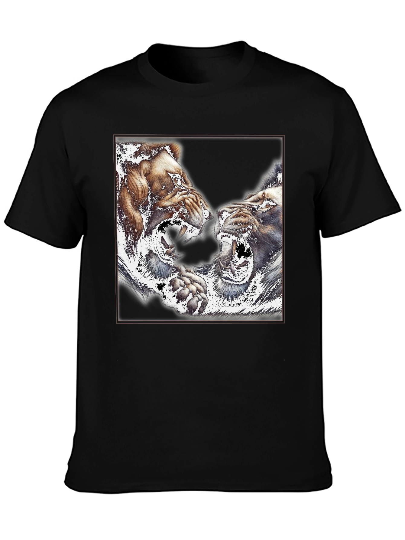 Black Roaring Lions Graphic Print Black T-Shirt view 3
