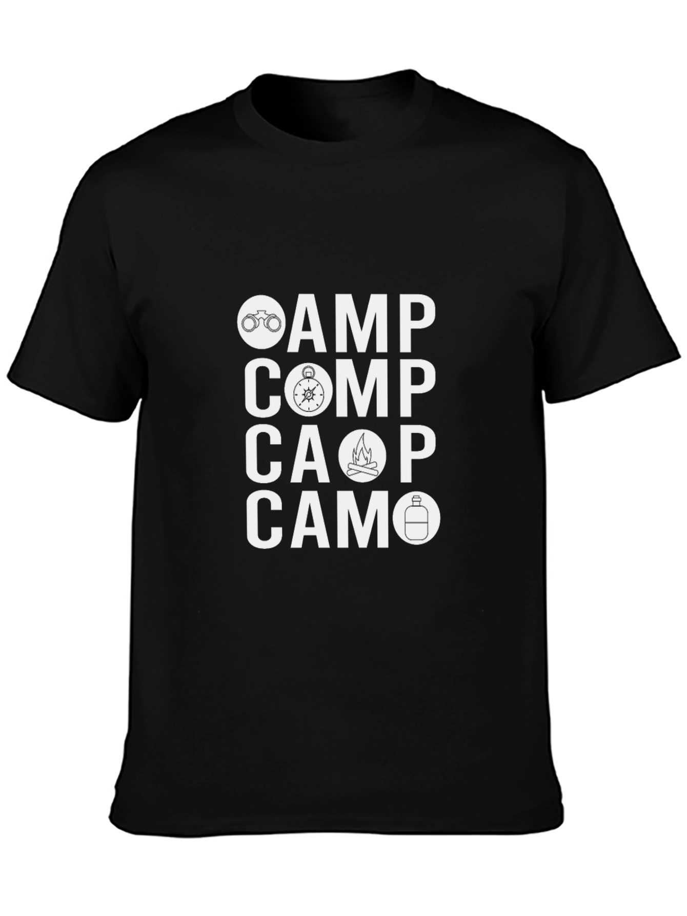 Black Camping Graphic Tee - Camp, Comp, Cap, Camo view 3