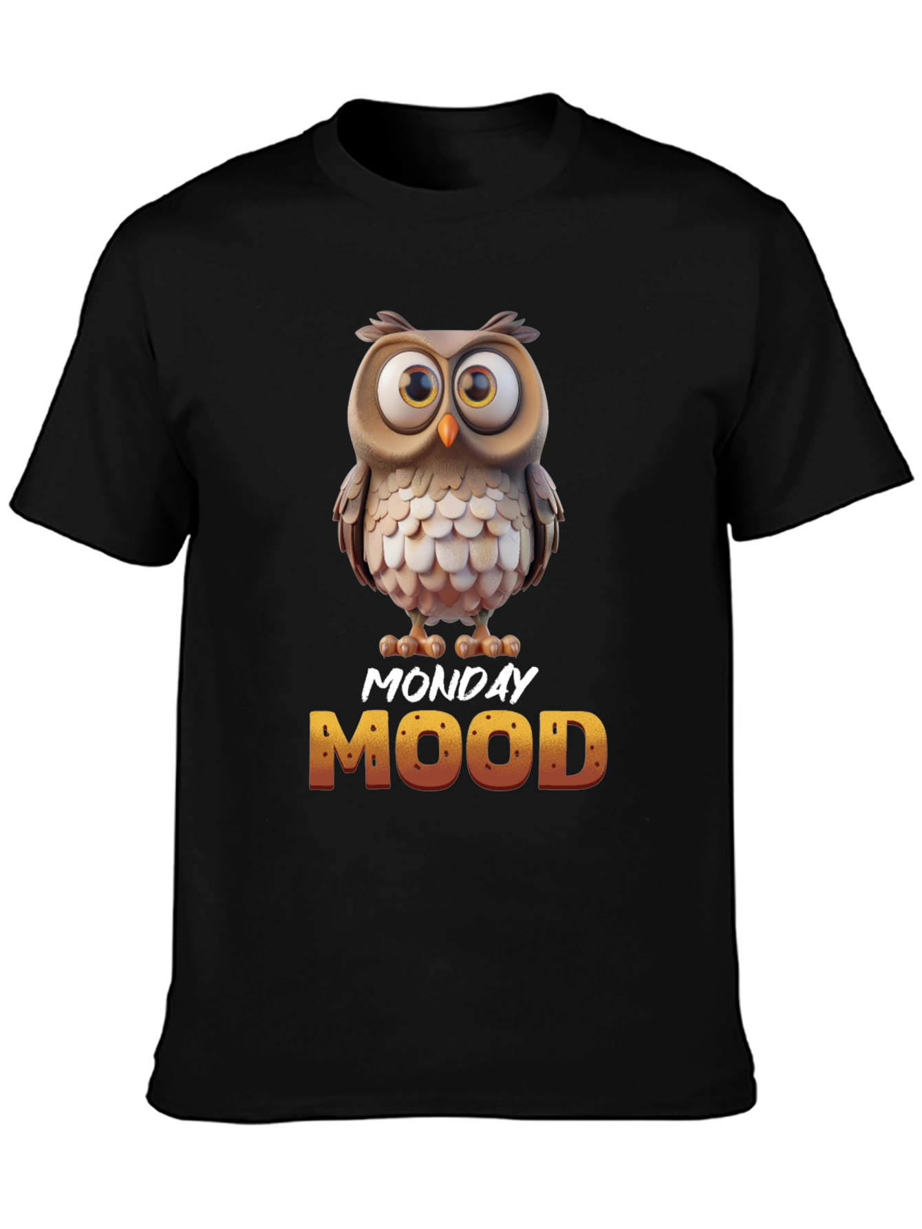 Black Monday Mood Owl T-Shirt - Funny & Unique Design view 3