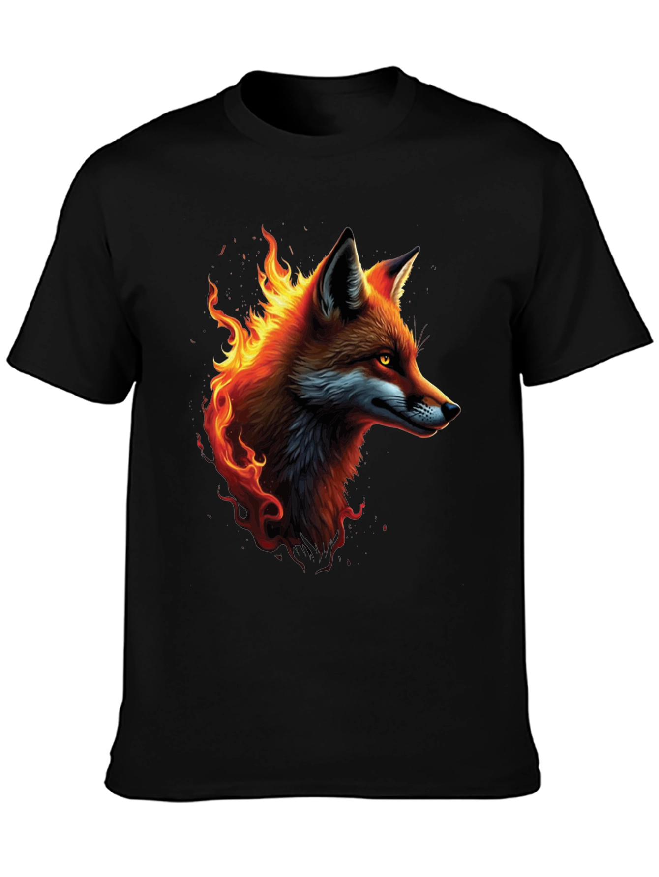 Black Fiery Fox Graphic Tee - Cool Animal T-Shirt view 3